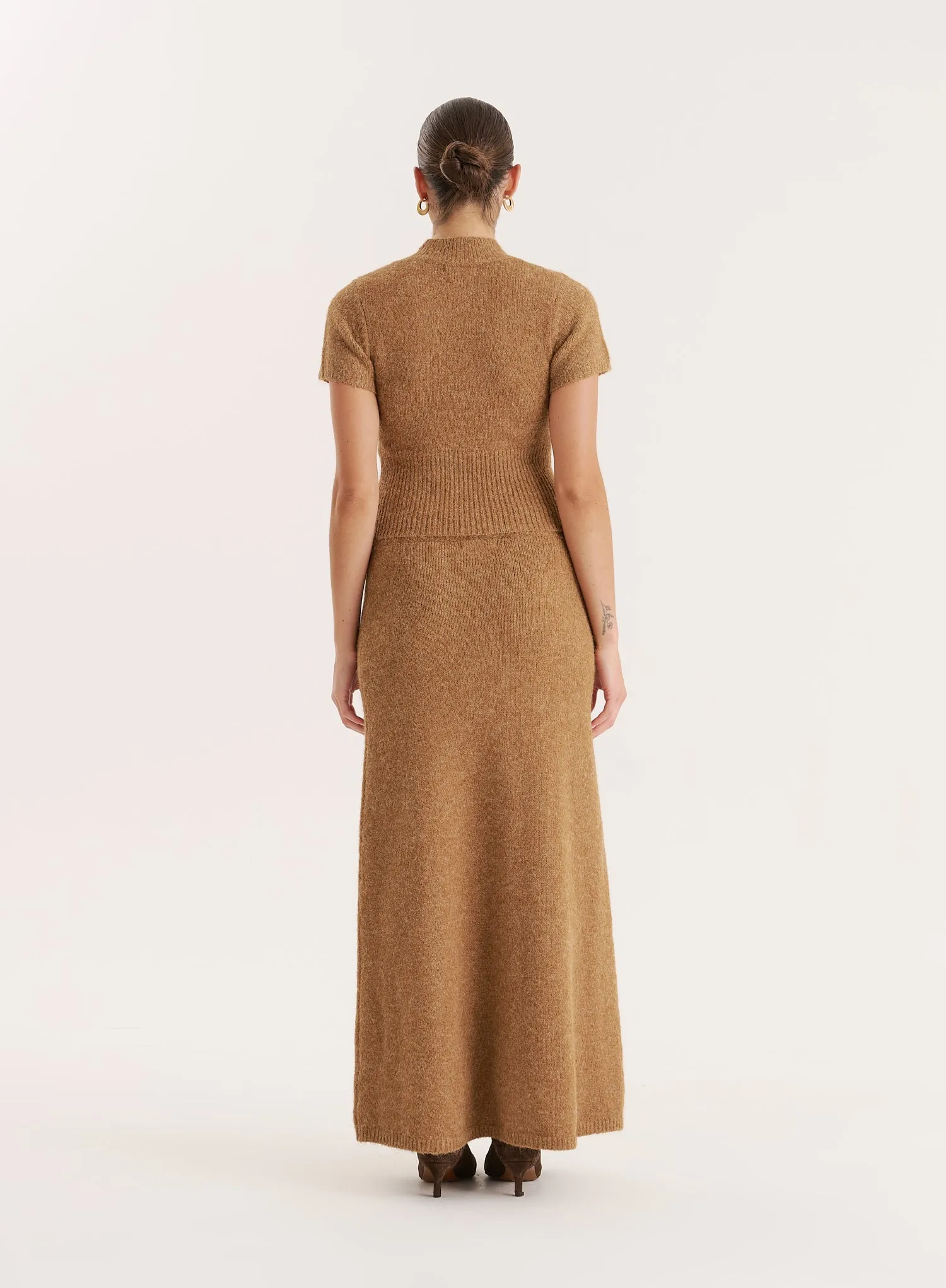 Camel Knitted Ribbed Waistband Crop Top sold by 4th and Reckless product image thumbnail 5