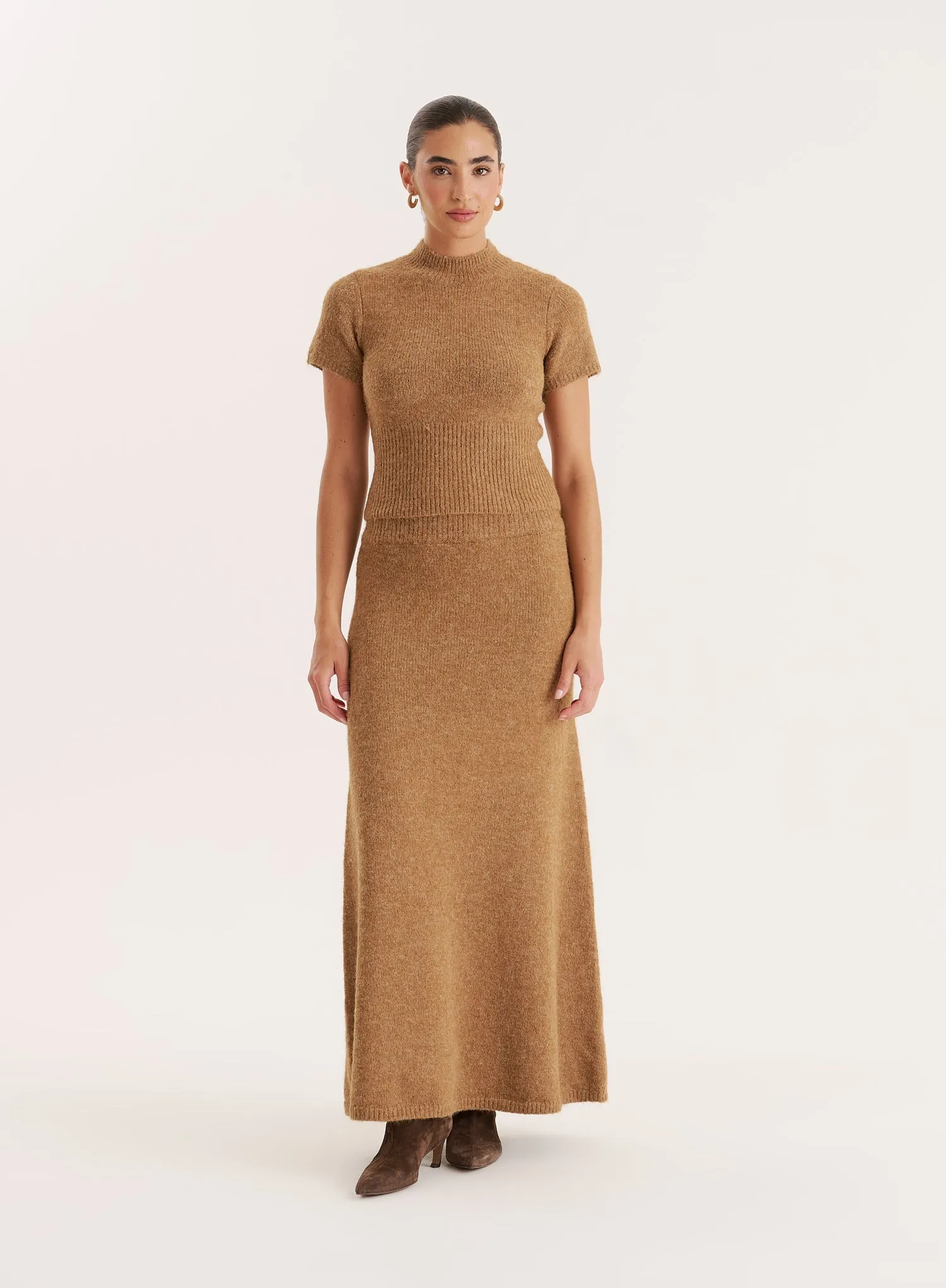 Camel Knitted Ribbed Waistband Crop Top sold by 4th and Reckless product image thumbnail 2