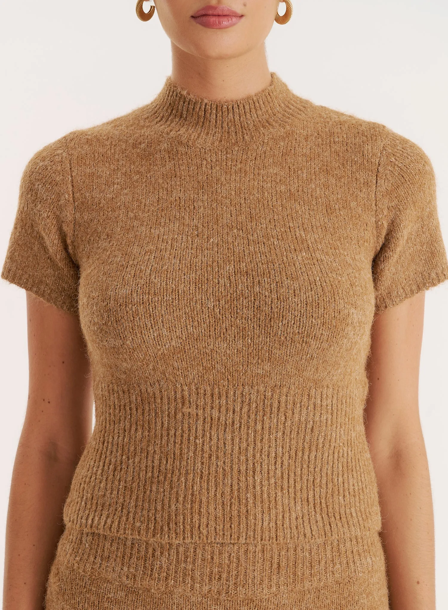Camel Knitted Ribbed Waistband Crop Top sold by 4th and Reckless product image thumbnail 3