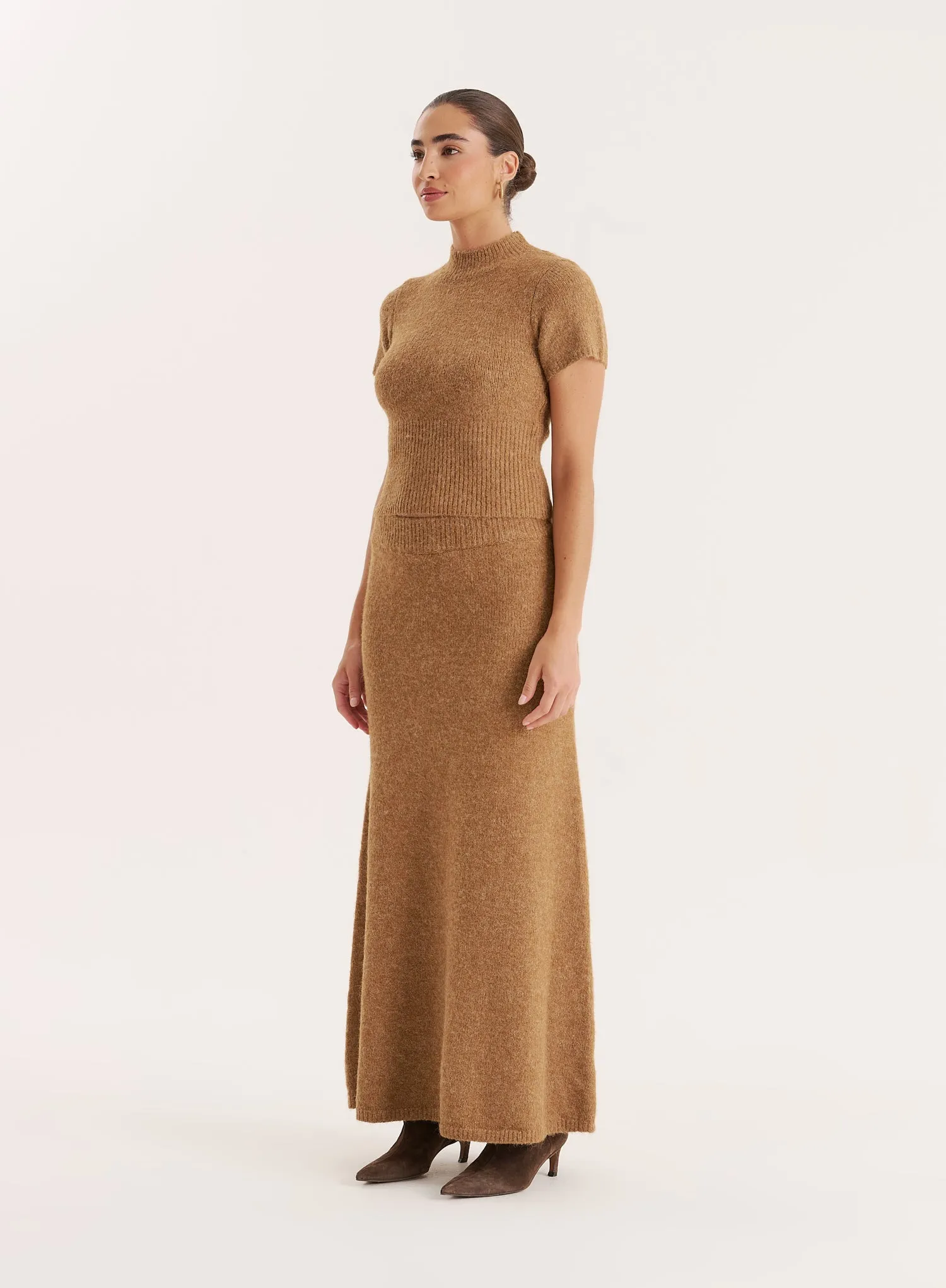 Camel Knitted Ribbed Waistband Crop Top sold by 4th and Reckless product image thumbnail 4