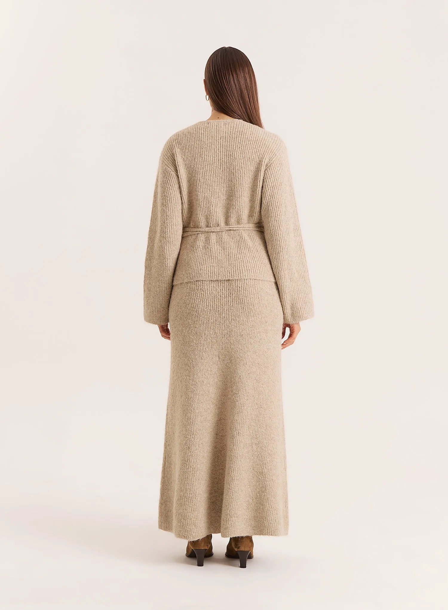 Oatmeal Knitted Tie Front Wrap Top sold by 4th and Reckless product image thumbnail 5