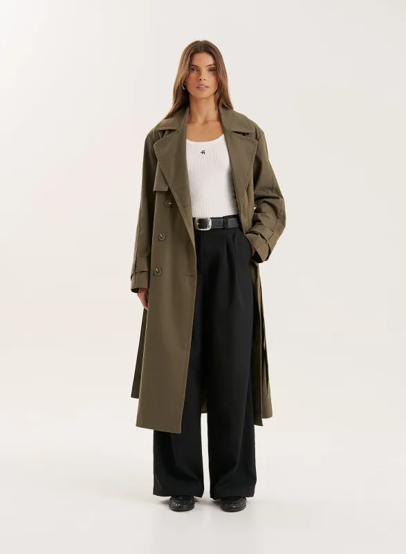 Khaki Belted Trench Coat- Tabi sold by 4th and Reckless