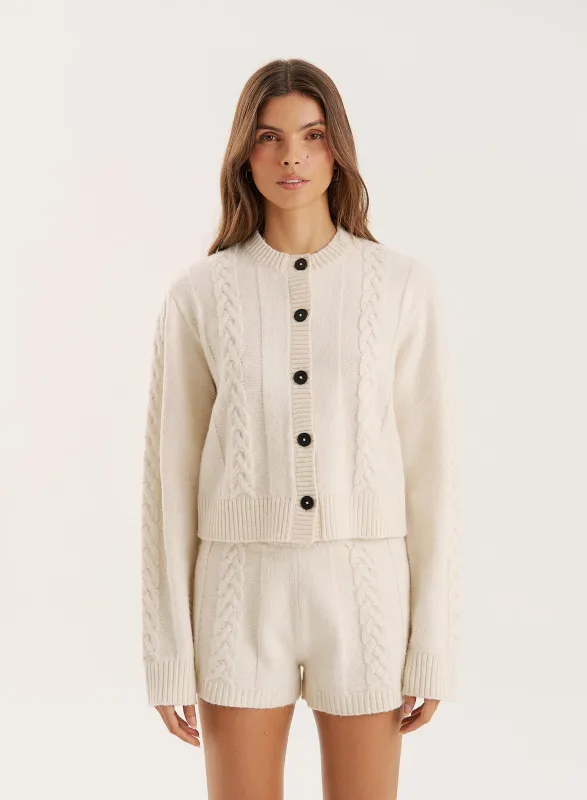 Cream Cable Knit Buttoned Cardigan sold by 4th and Reckless