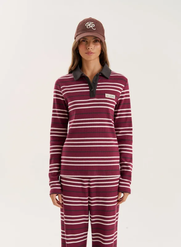 Burgundy Striped Fine Ribbed Jersey Longsleeve Top made by 4th and Reckless