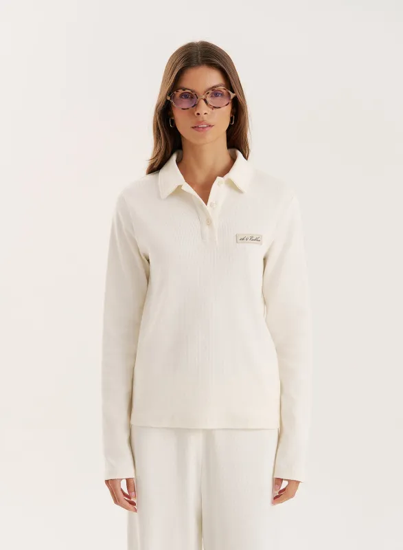 Ecru Fine Ribbed Jersey Longsleeve Top sold by 4th and Reckless