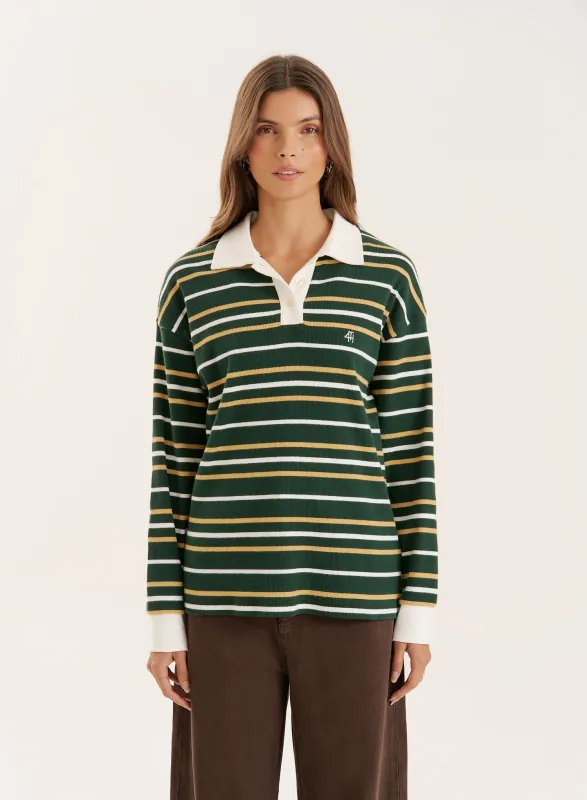 Green Striped Contrast Collar Rugby Top sold by 4th and Reckless