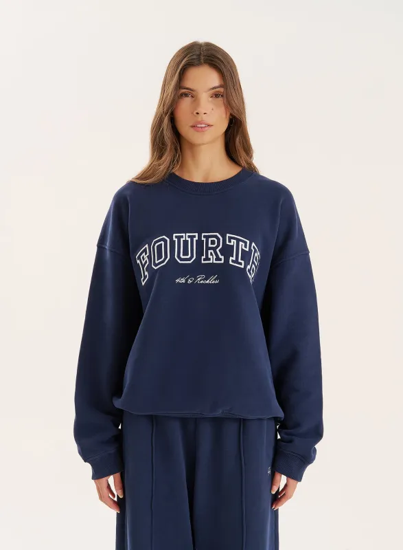 Navy Fourth Embroidered Branded Sweatshirt sold by 4th and Reckless