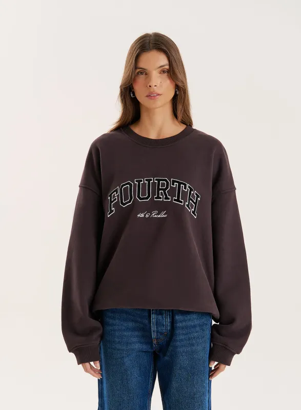 Chocolate Fourth Embroidered Branded Sweatshirt sold by 4th and Reckless