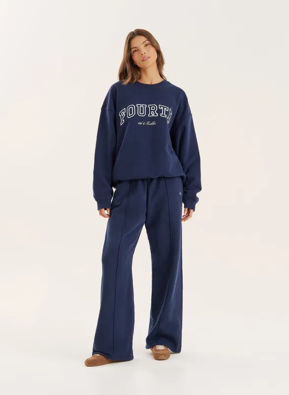 Navy 4th Wide Leg Branded Joggers sold by 4th and Reckless