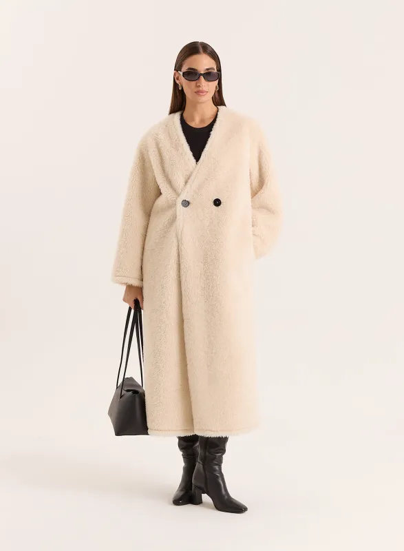 Cream Shearling Longline Buttoned Coat made by 4th and Reckless