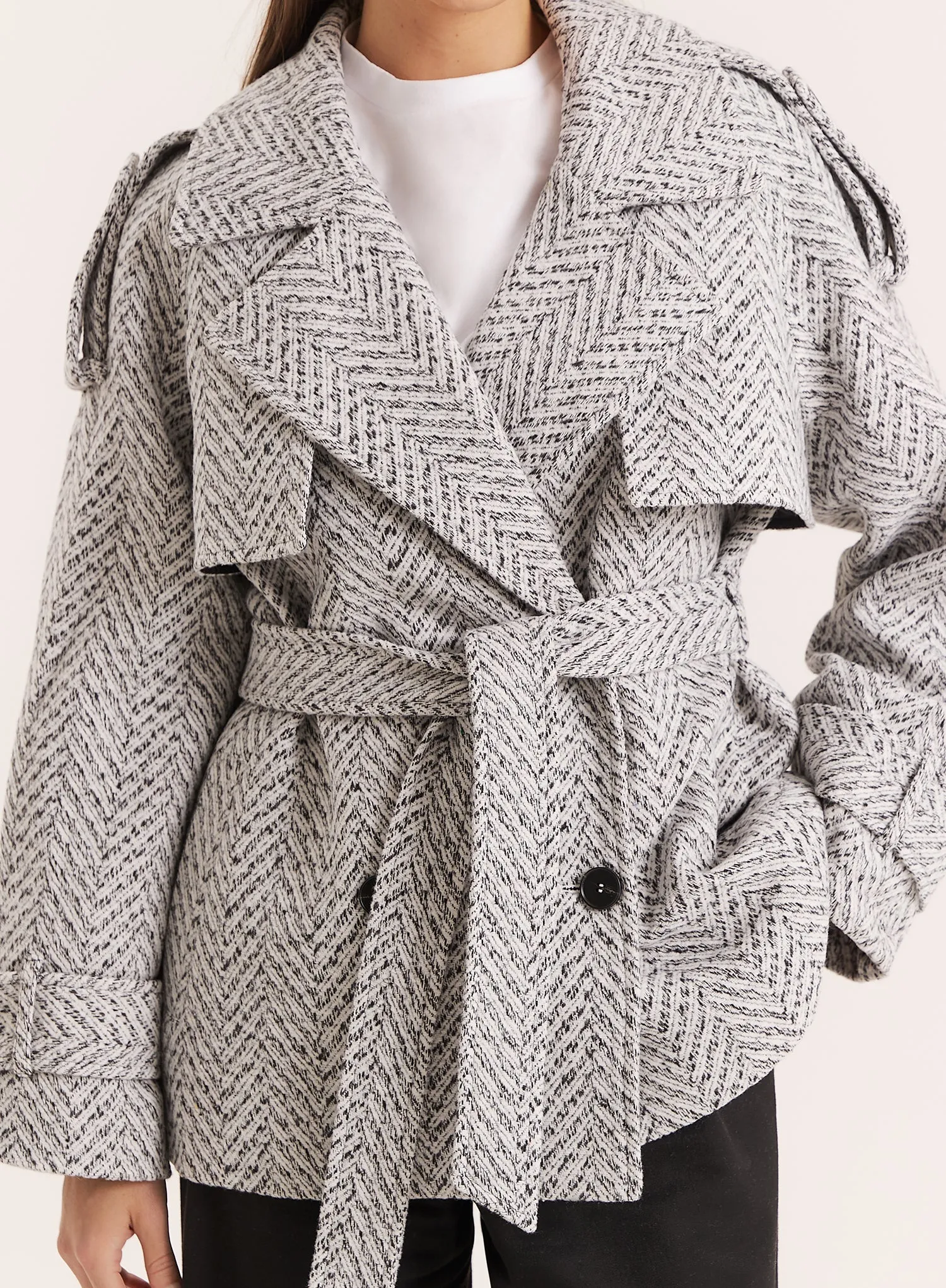Light Grey Marl Belted Trench Coat sold by 4th and Reckless product image thumbnail 3