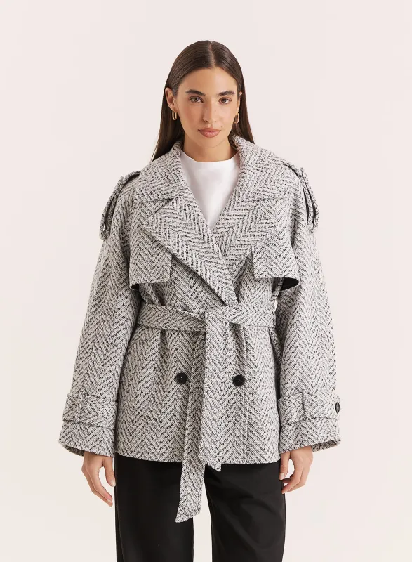 Light Grey Marl Belted Trench Coat made by 4th and Reckless
