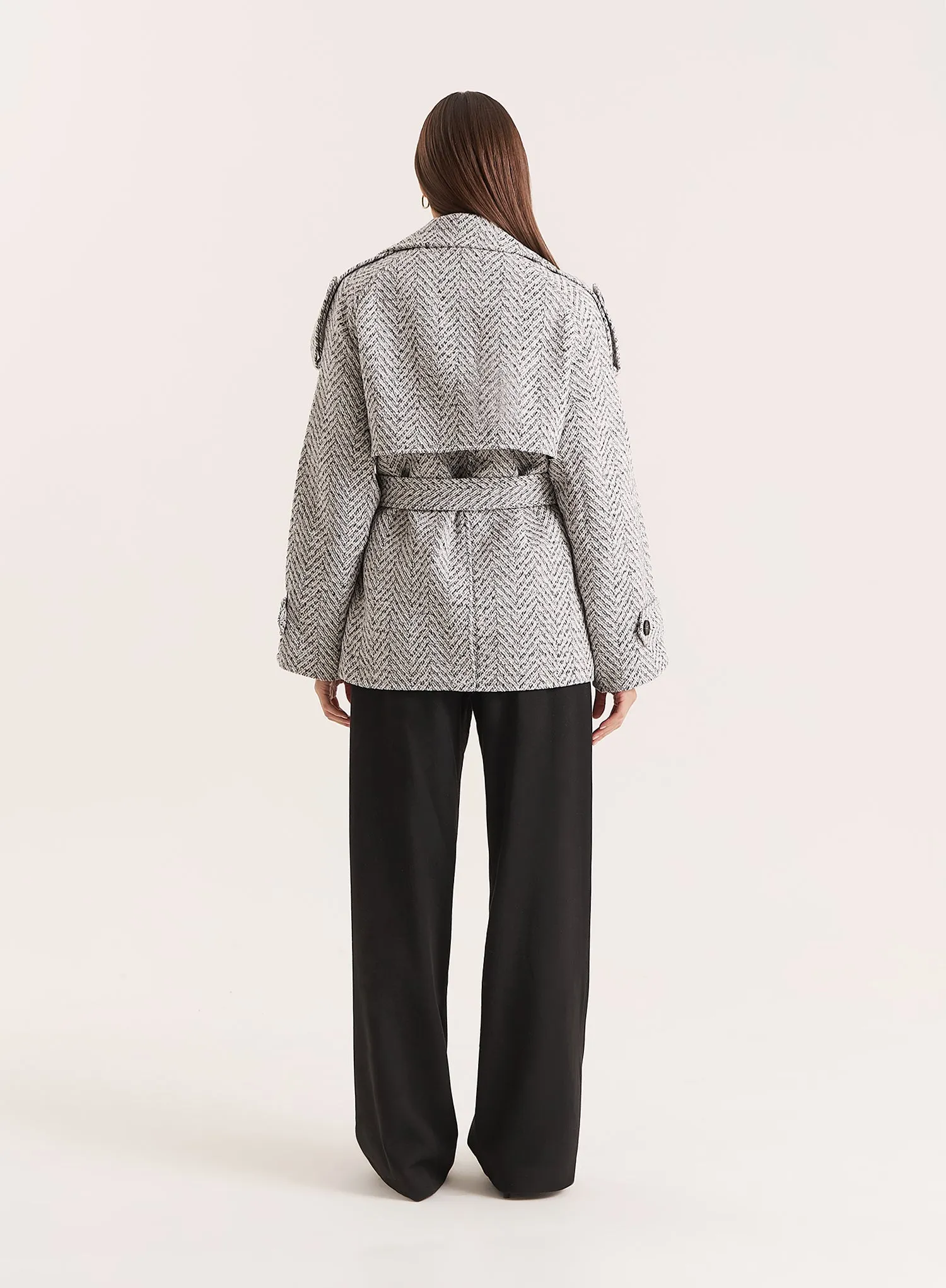 Light Grey Marl Belted Trench Coat sold by 4th and Reckless product image thumbnail 5