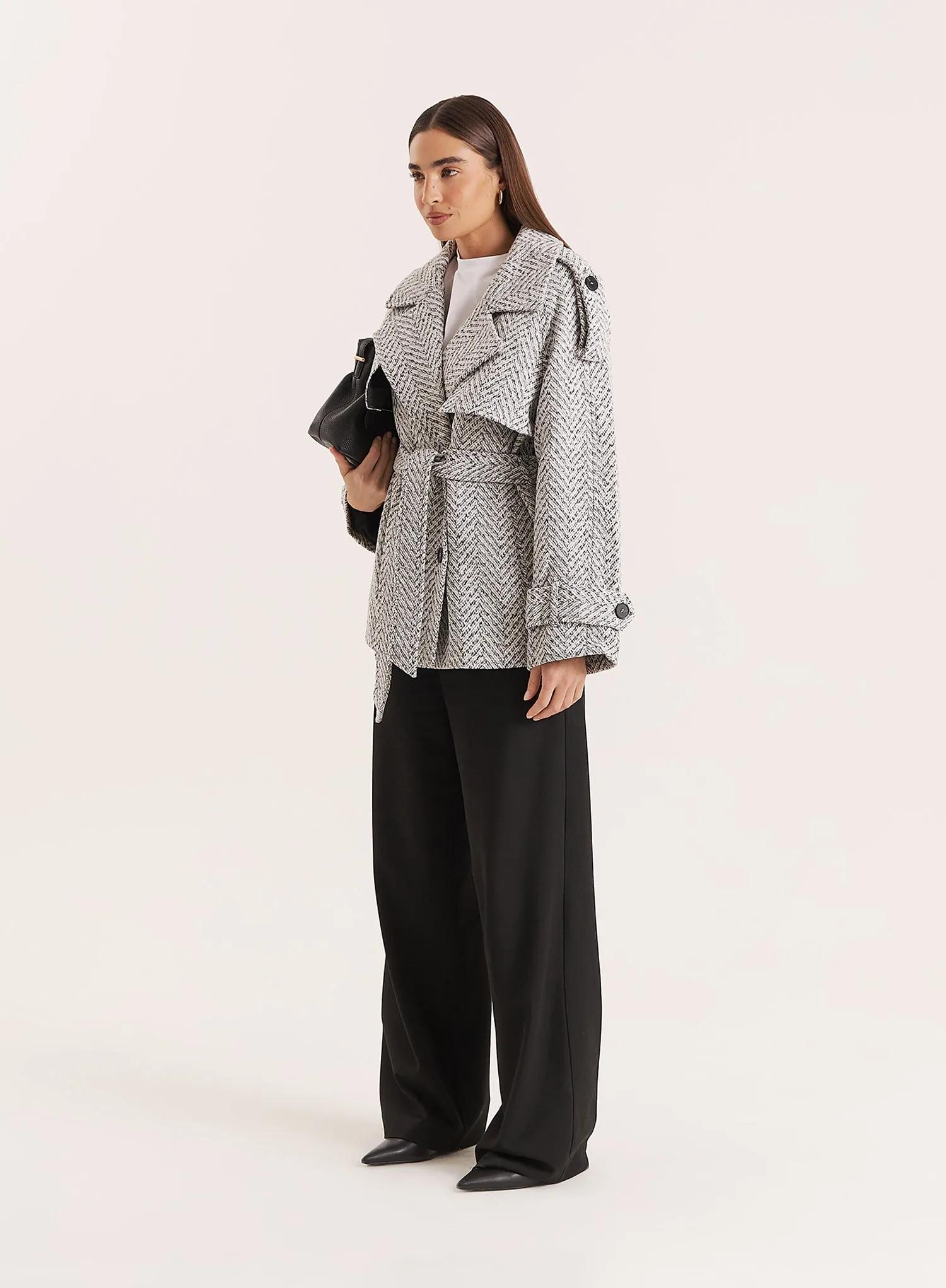 Light Grey Marl Belted Trench Coat sold by 4th and Reckless product image thumbnail 2