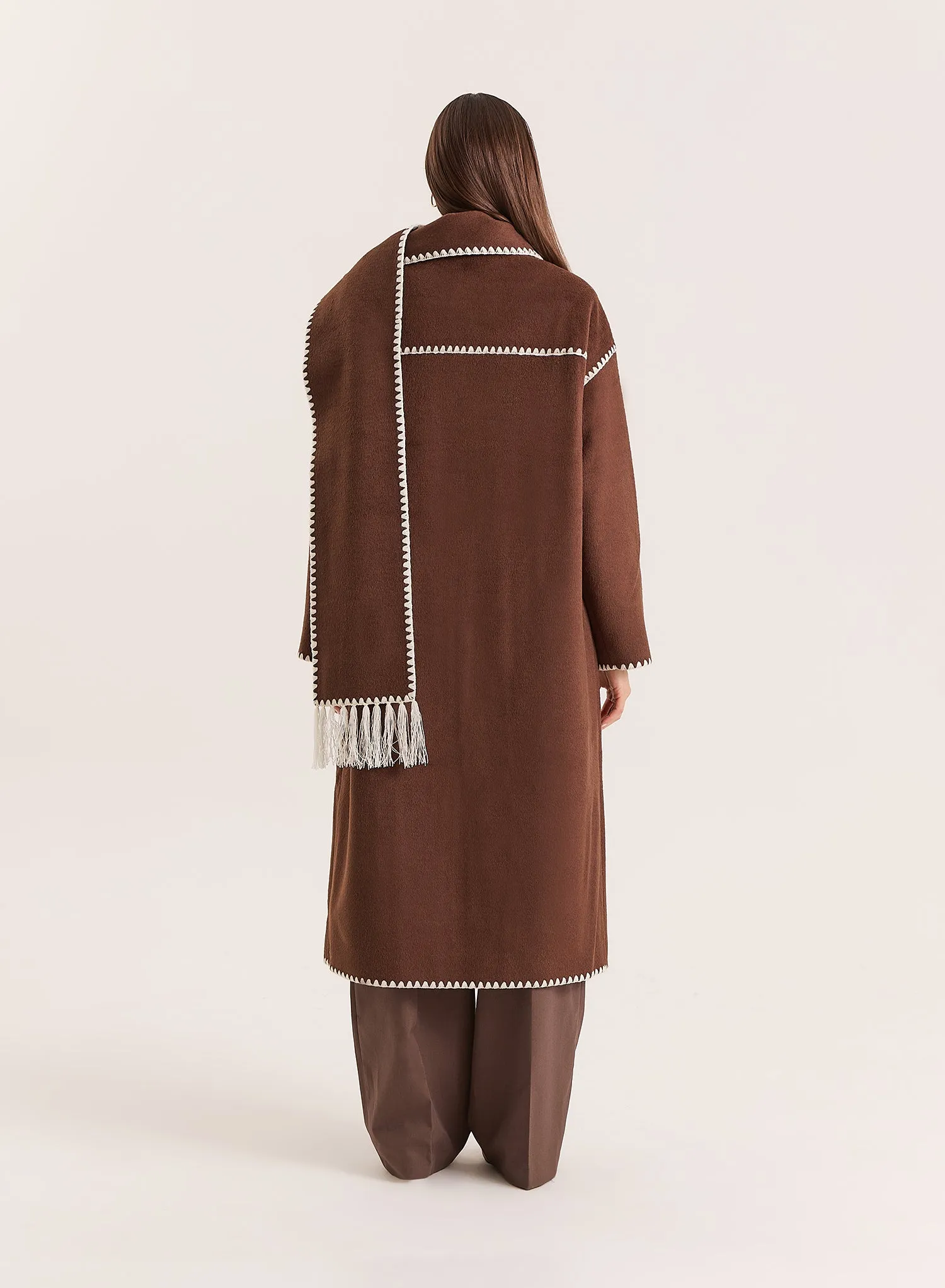 Chocolate Contrast Stitch Longline Scarf Coat sold by 4th and Reckless product image thumbnail 5