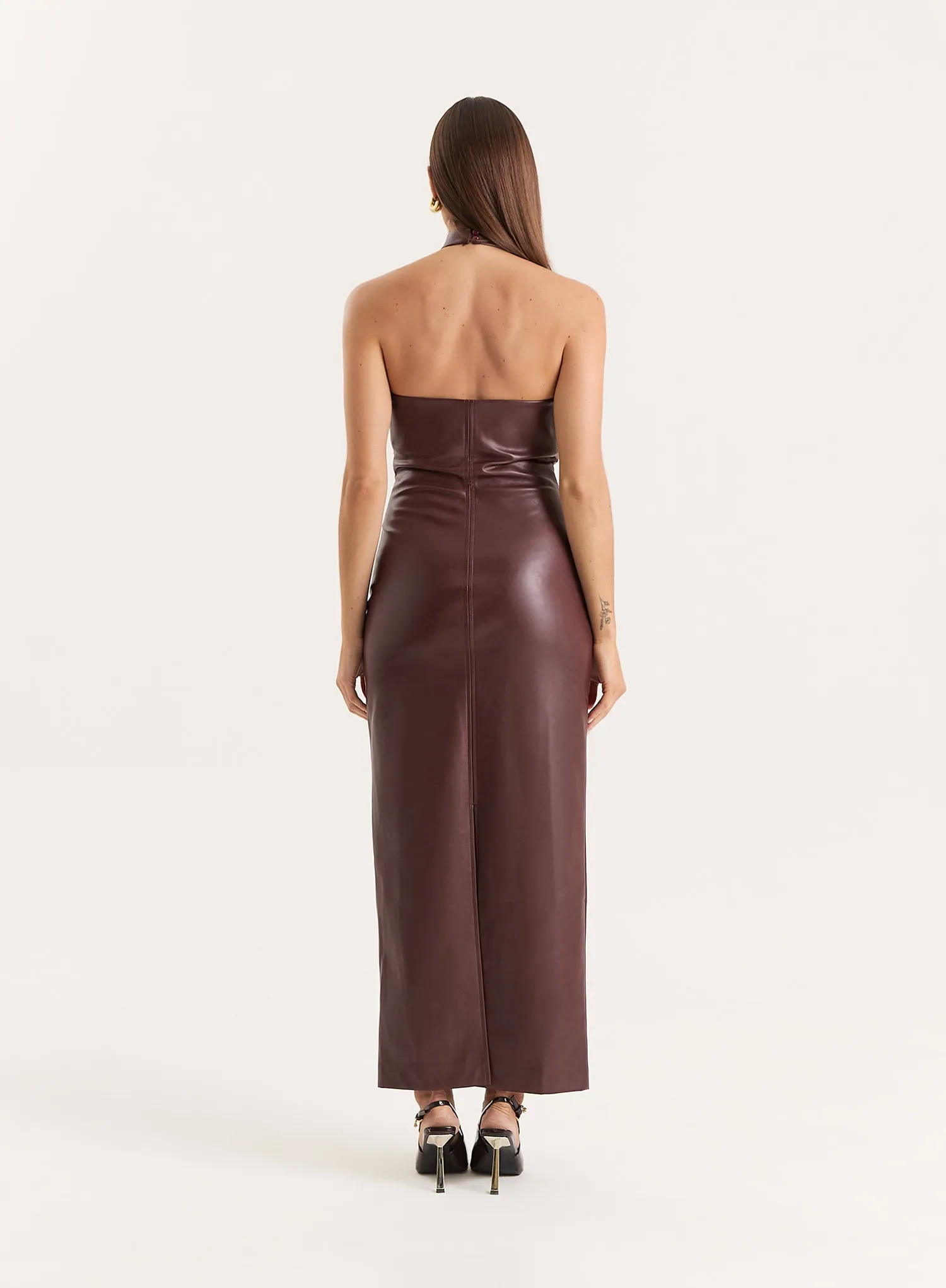 Burgundy Faux Leather Halterneck Maxi Dress- Rhea sold by 4th and Reckless product image thumbnail 5