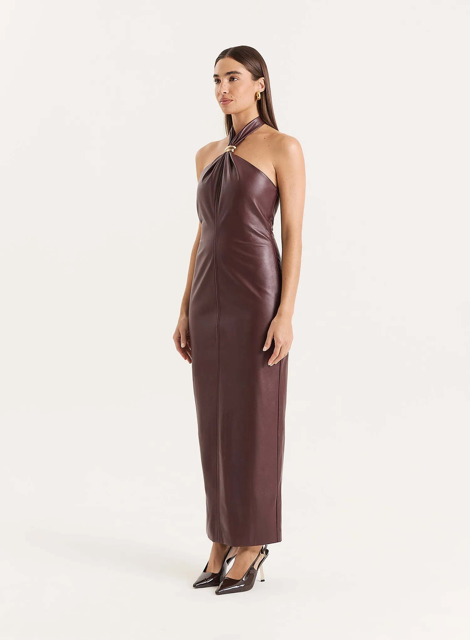 Burgundy Faux Leather Halterneck Maxi Dress- Rhea sold by 4th and Reckless product image thumbnail 2