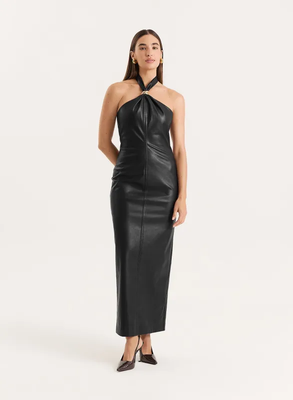 Black Faux Leather Halterneck Maxi Dress sold by 4th and Reckless