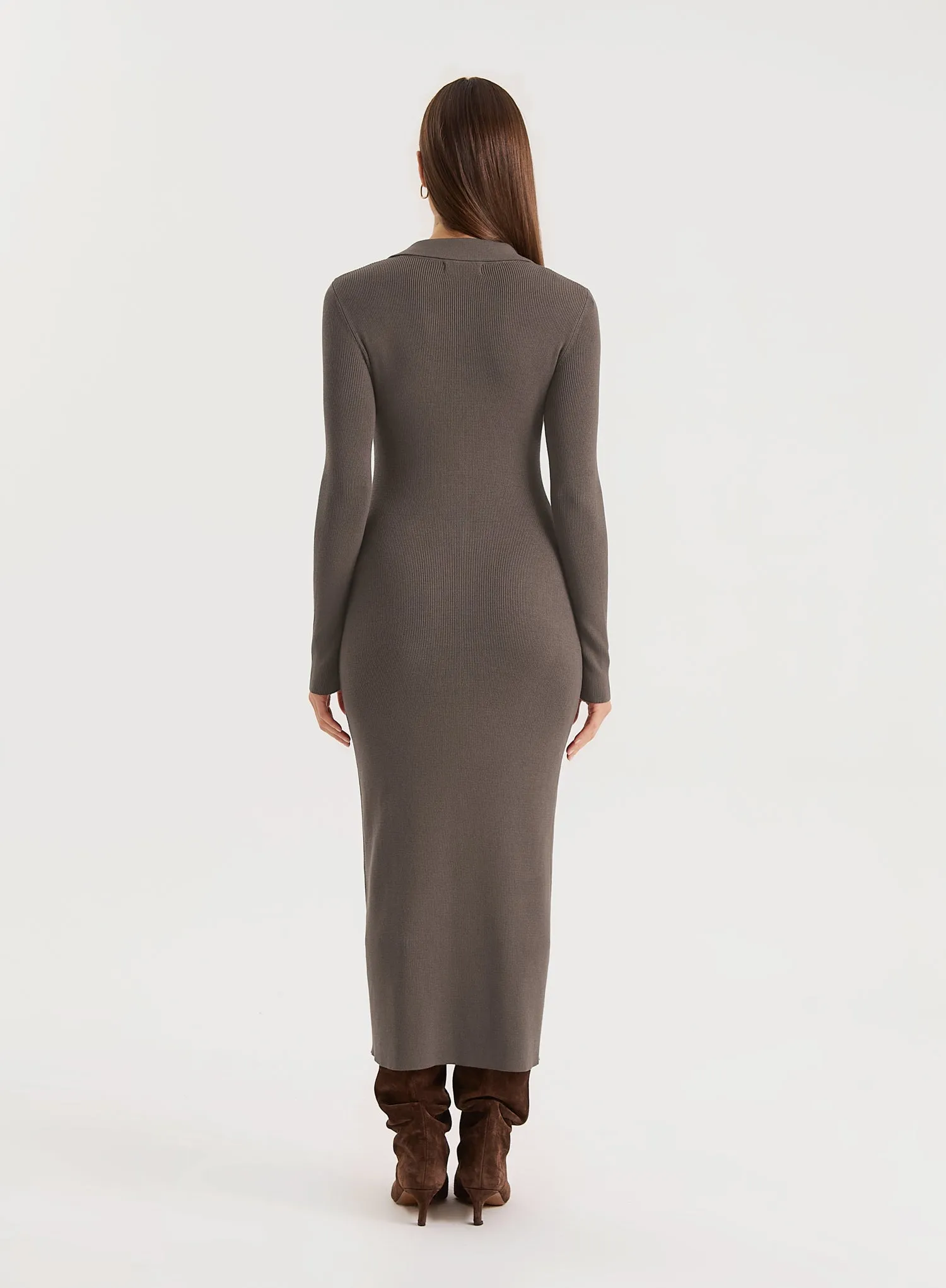 Charcoal Collared Button Down Knitted Dress sold by 4th and Reckless product image thumbnail 5