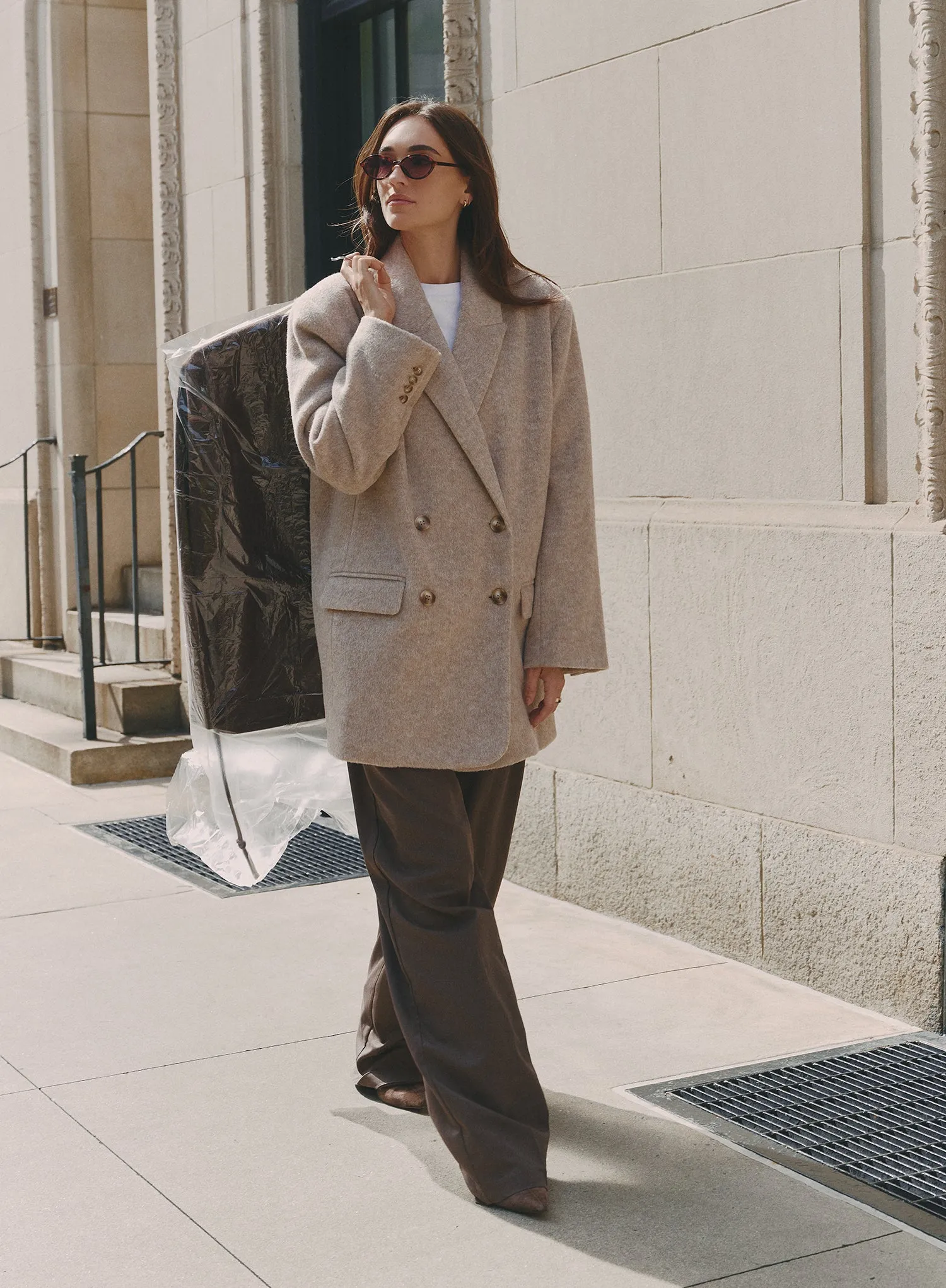 Oatmeal Longline Double Breasted Oversized Blazer sold by 4th and Reckless