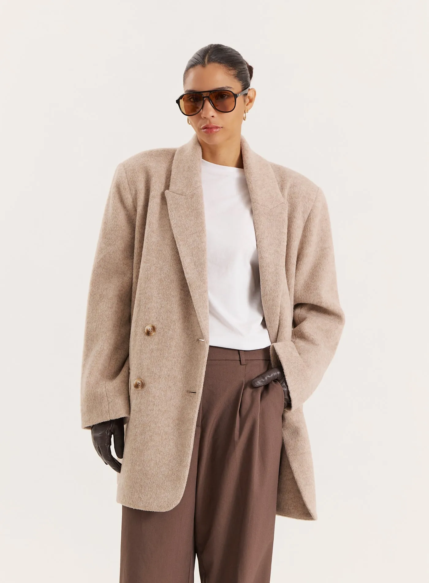 Oatmeal Longline Double Breasted Oversized Blazer sold by 4th and Reckless product image thumbnail 2