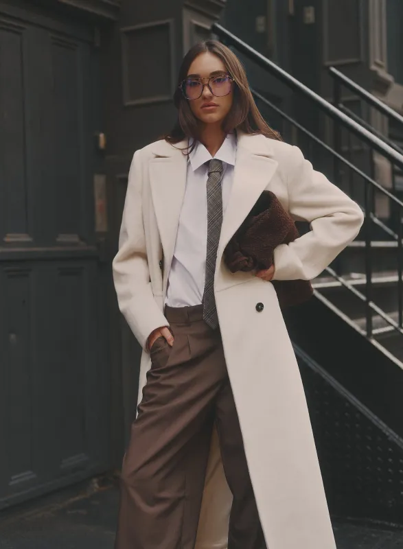 Cream Double-Breasted Coat sold by 4th and Reckless