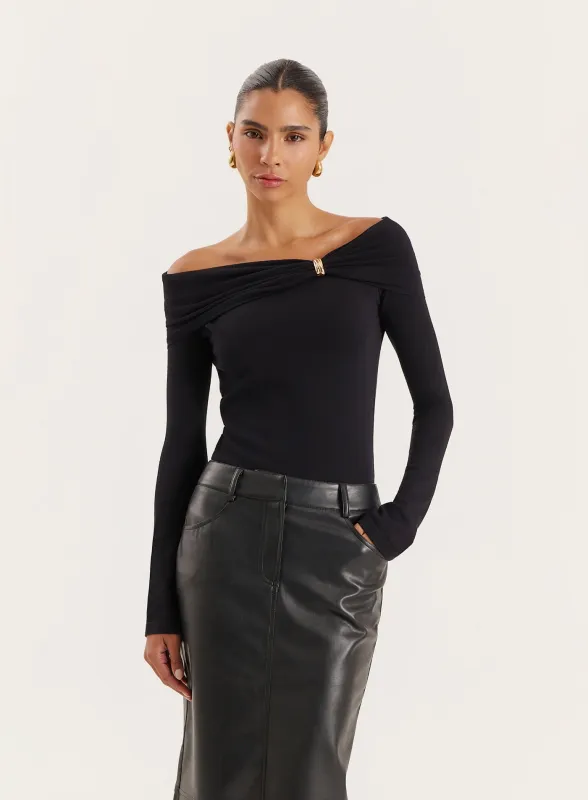 Black Gold Hardware Detail Knitted Long Sleeve Top sold by 4th and Reckless