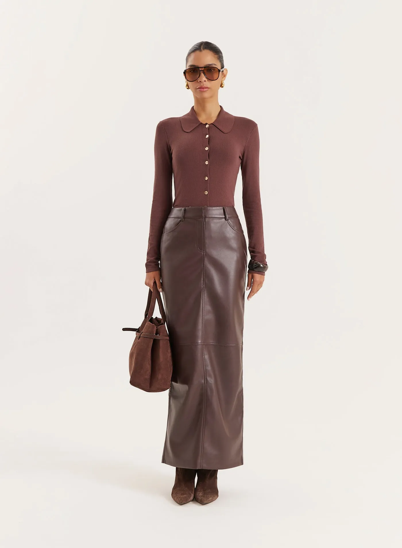 Chocolate Lightweight Knitted Button Down Top sold by 4th and Reckless product image thumbnail 2