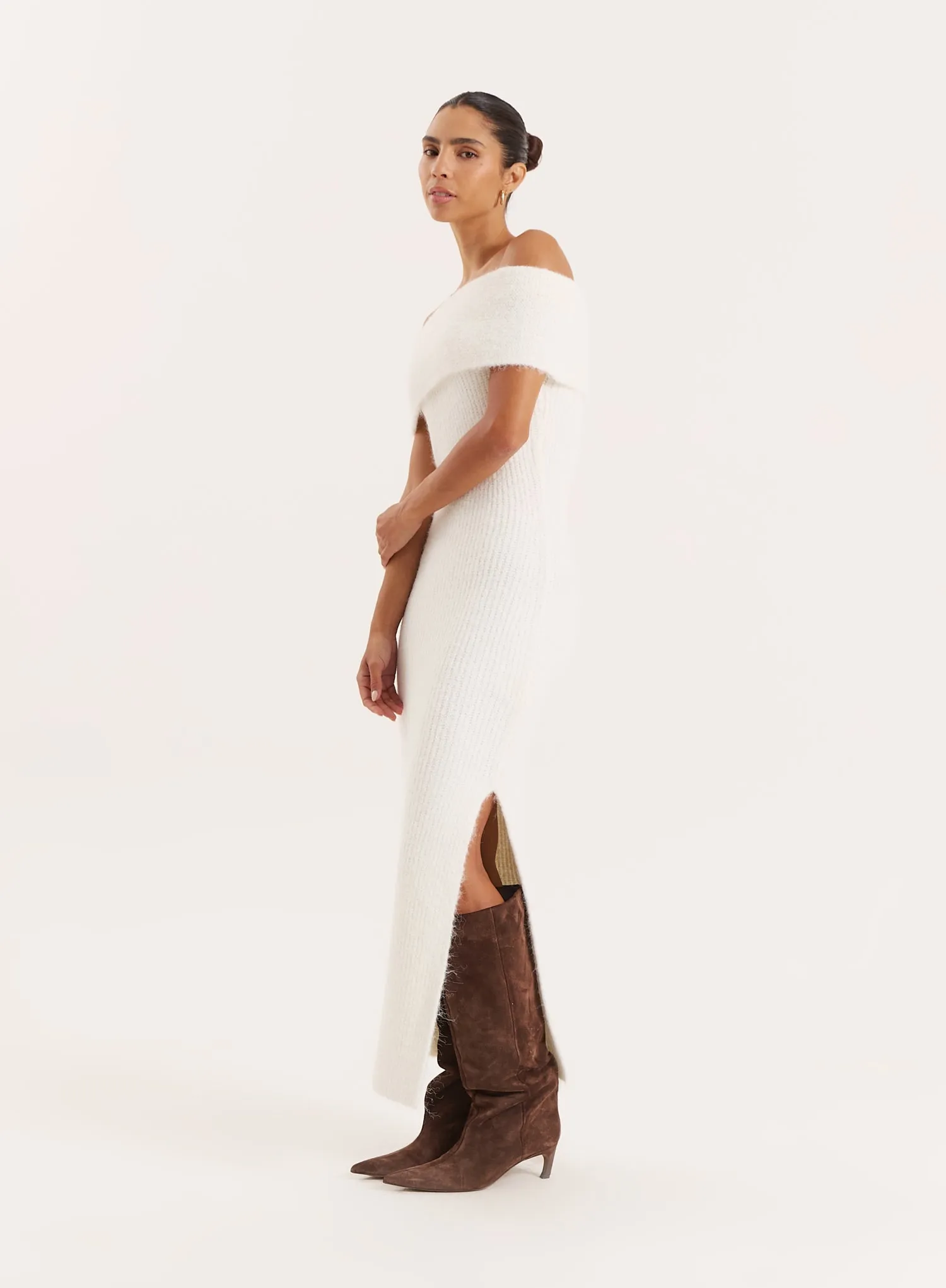 Cream Bardot Knitted Maxi Dress sold by 4th and Reckless product image thumbnail 4