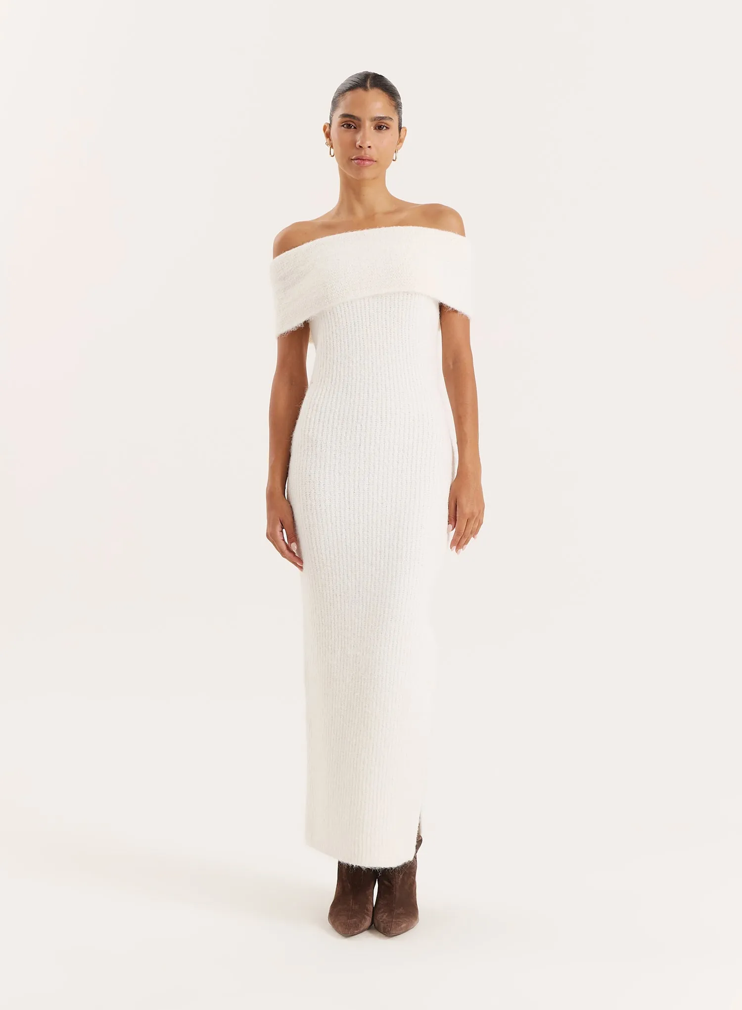 Cream Bardot Knitted Maxi Dress sold by 4th and Reckless product image thumbnail 2