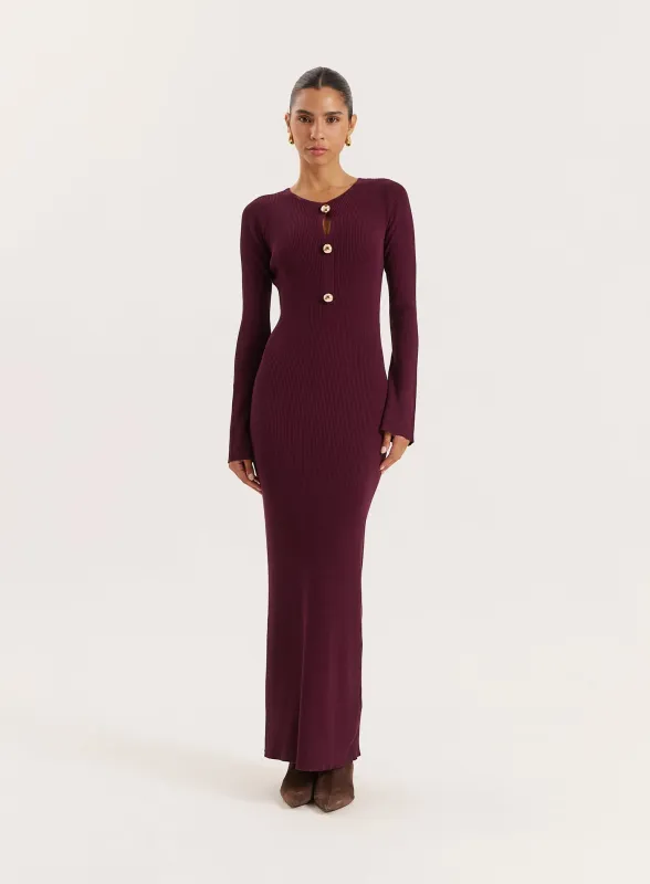 Plum Cut Out Flare Sleeved Knitted Maxi Dress sold by 4th and Reckless