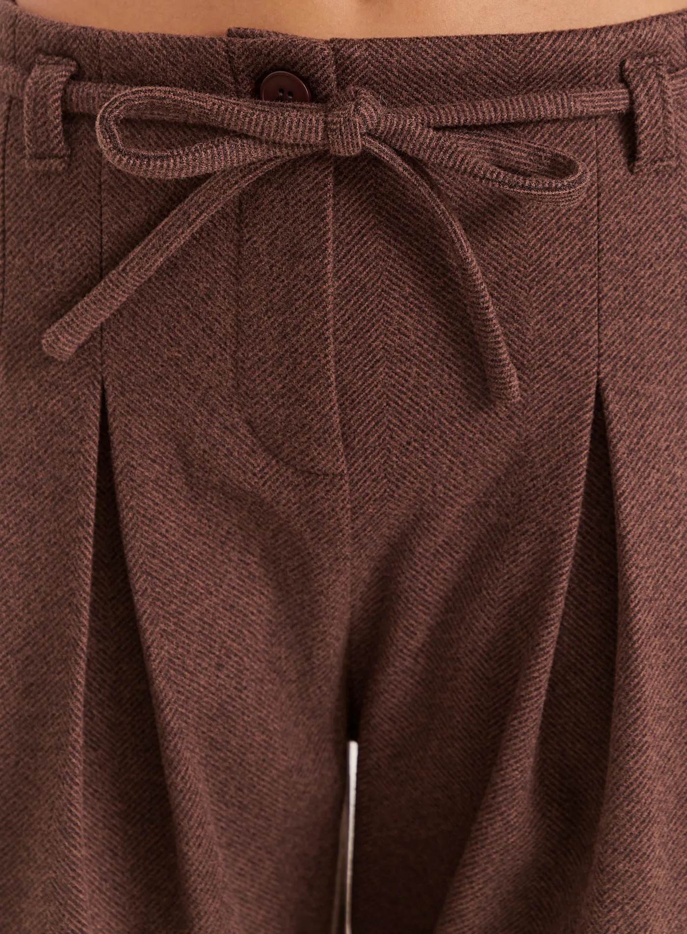 Chocolate Herringbone Tie Belt Wide Leg Trousers sold by 4th and Reckless product image thumbnail 4