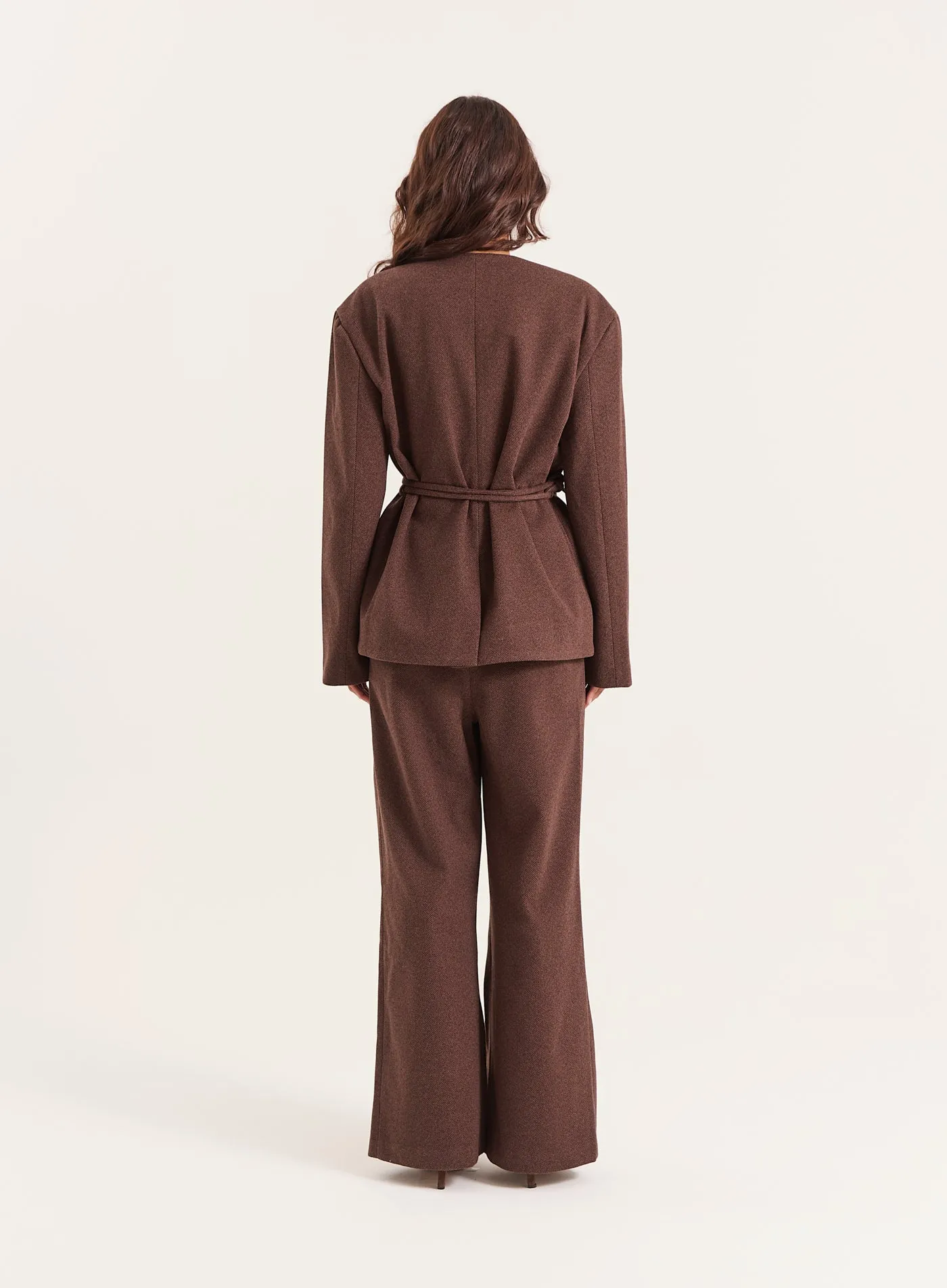 Chocolate Herringbone Tie-Waist Wrap Jacket sold by 4th and Reckless product image thumbnail 5
