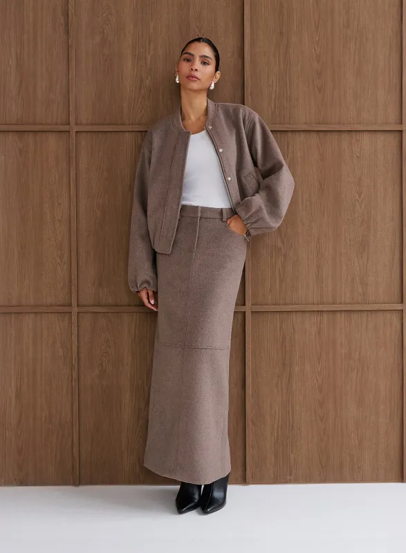 Brown Wool Effect Maxi Skirt made by 4th and Reckless