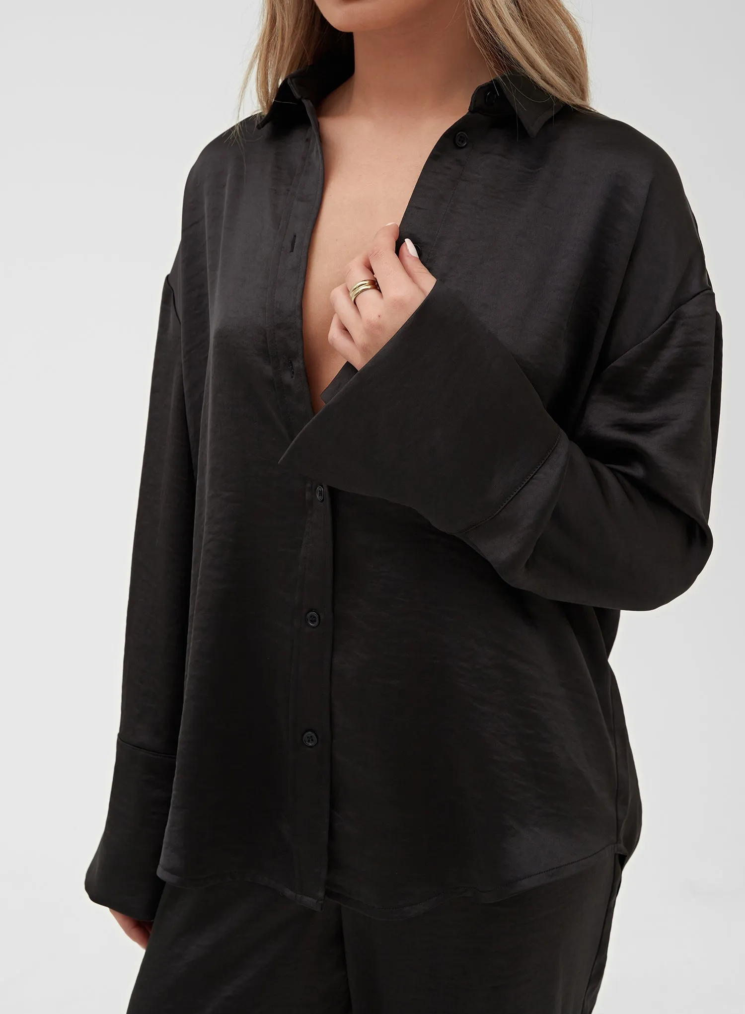 Black Oversized Satin Shirt – Alex sold by 4th and Reckless product image thumbnail 4