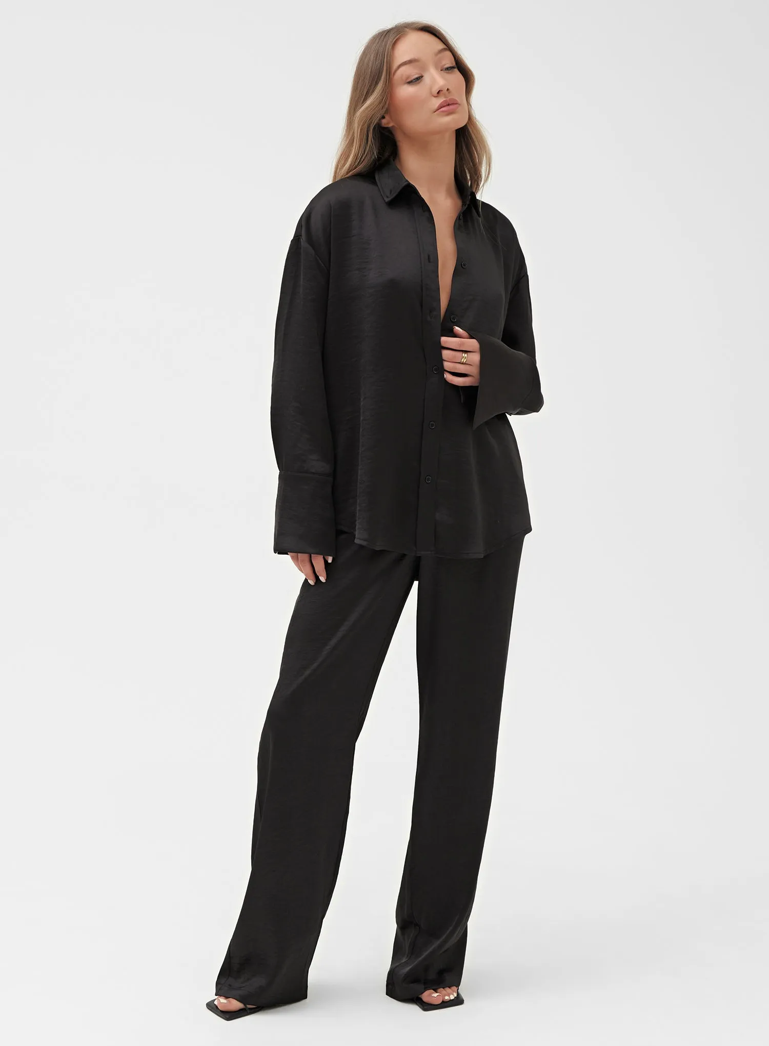 Black Oversized Satin Shirt – Alex sold by 4th and Reckless product image thumbnail 3