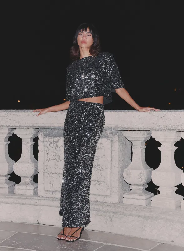 Black Sequin Maxi Skirt made by 4th and Reckless