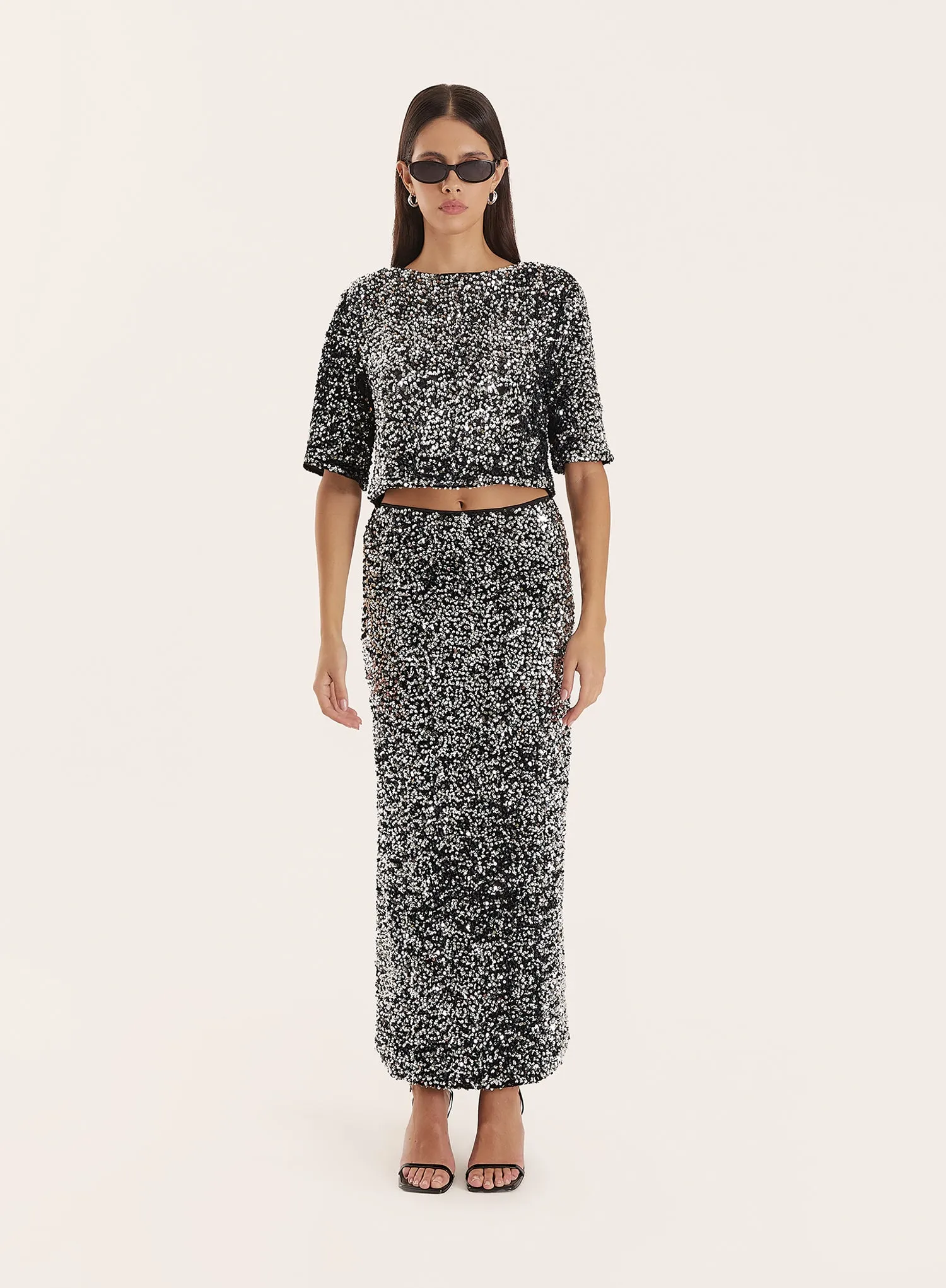 Black Sequin Maxi Skirt sold by 4th and Reckless product image thumbnail 2