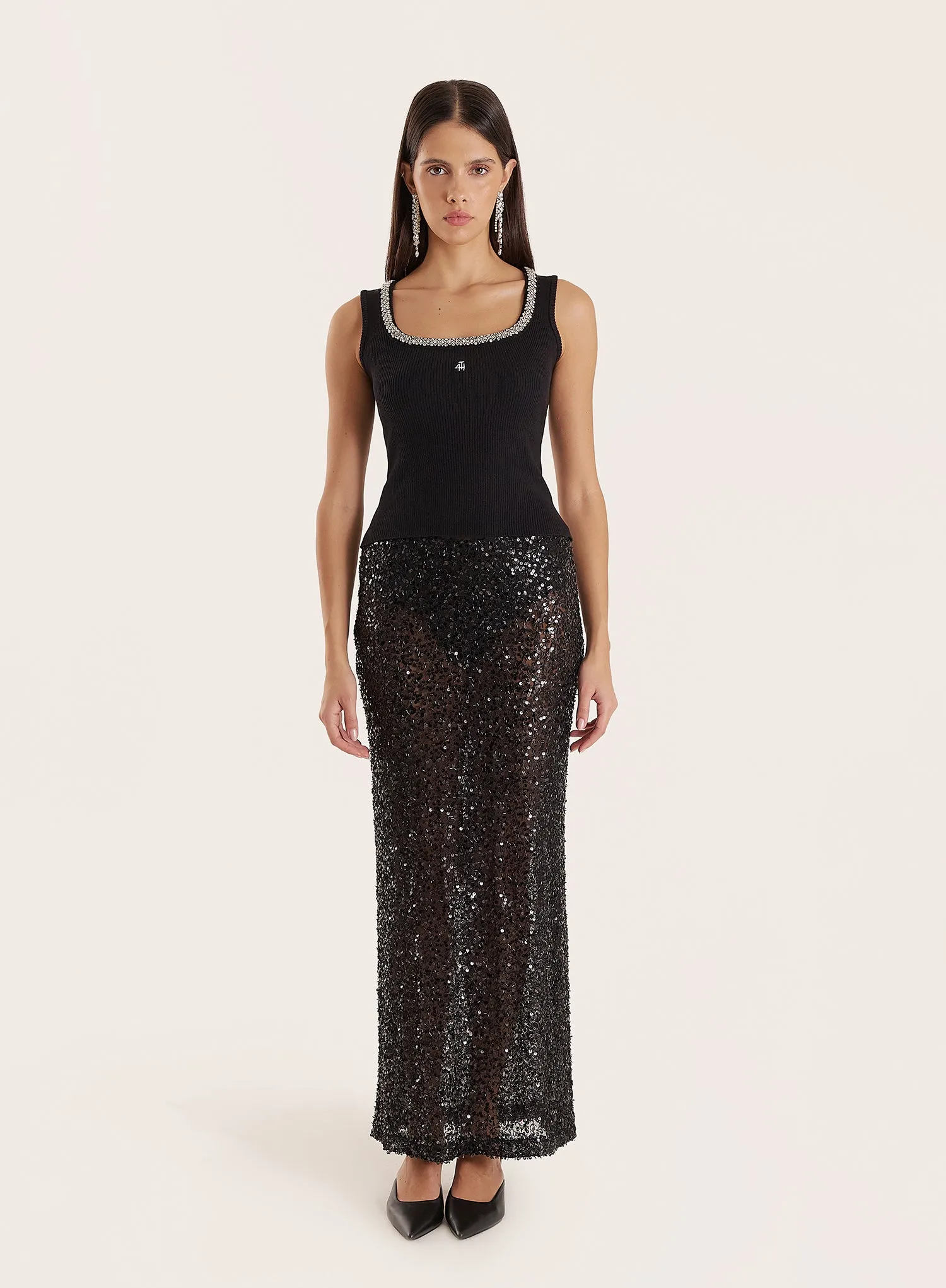 Black Sheer Sequin Maxi Skirt sold by 4th and Reckless product image thumbnail 2