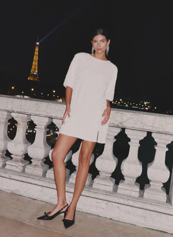 Cream Sequin Bow Tie Back Mini Dress sold by 4th and Reckless