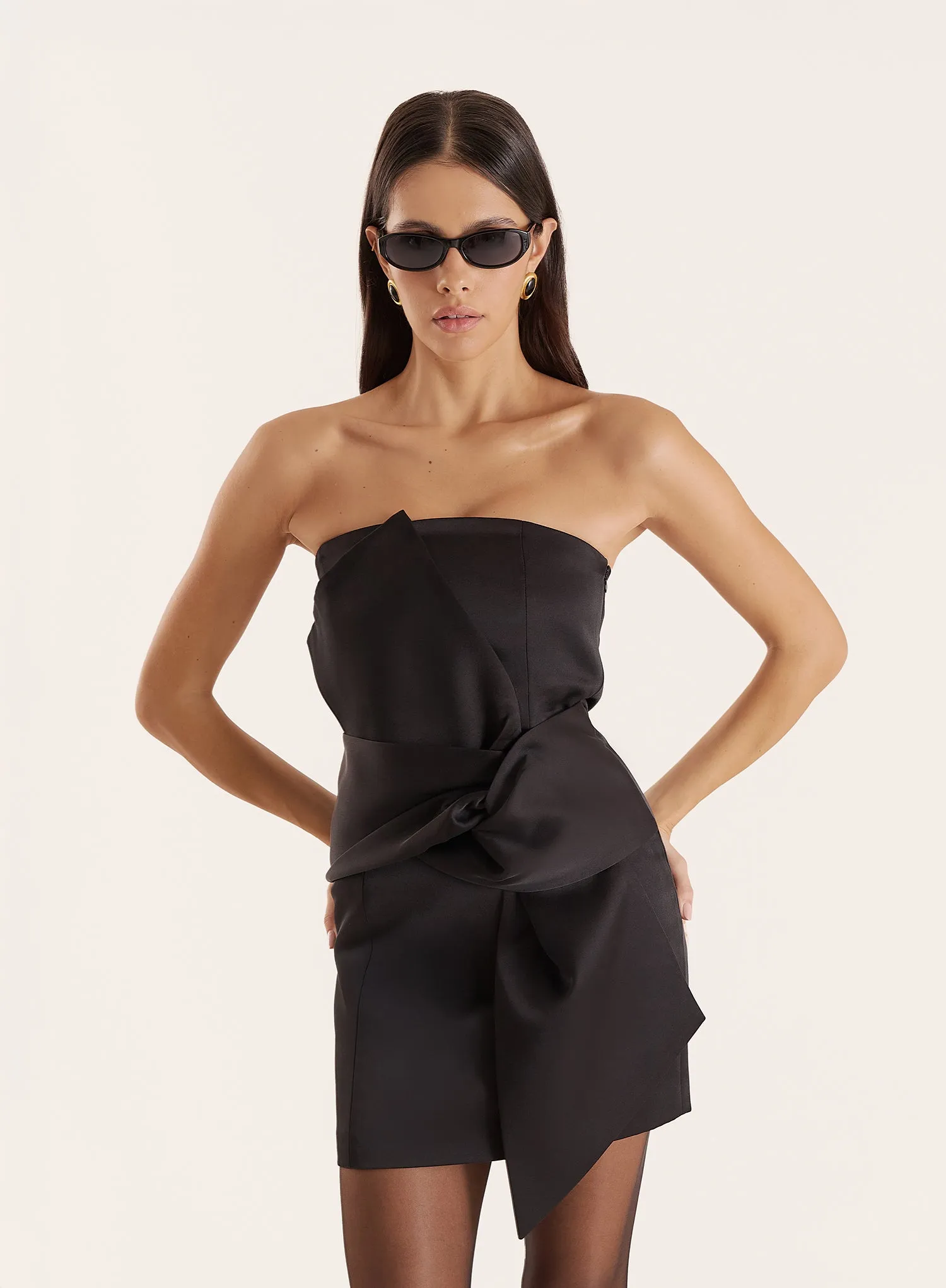 Black Bow-front Satin Mini Dress sold by 4th and Reckless product image thumbnail 4