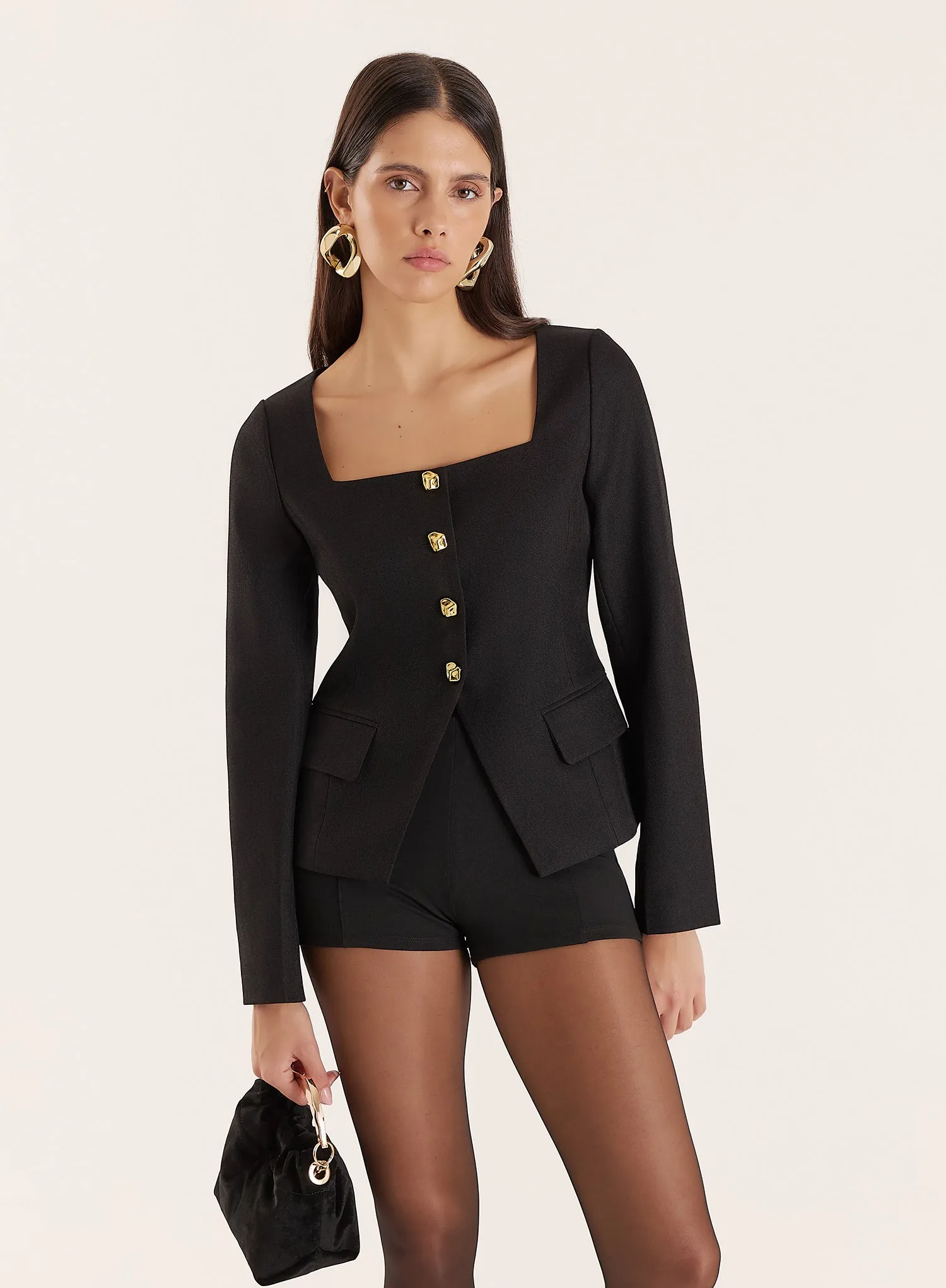 Black Square Neck Gold Buttoned Jacket sold by 4th and Reckless product image thumbnail 2