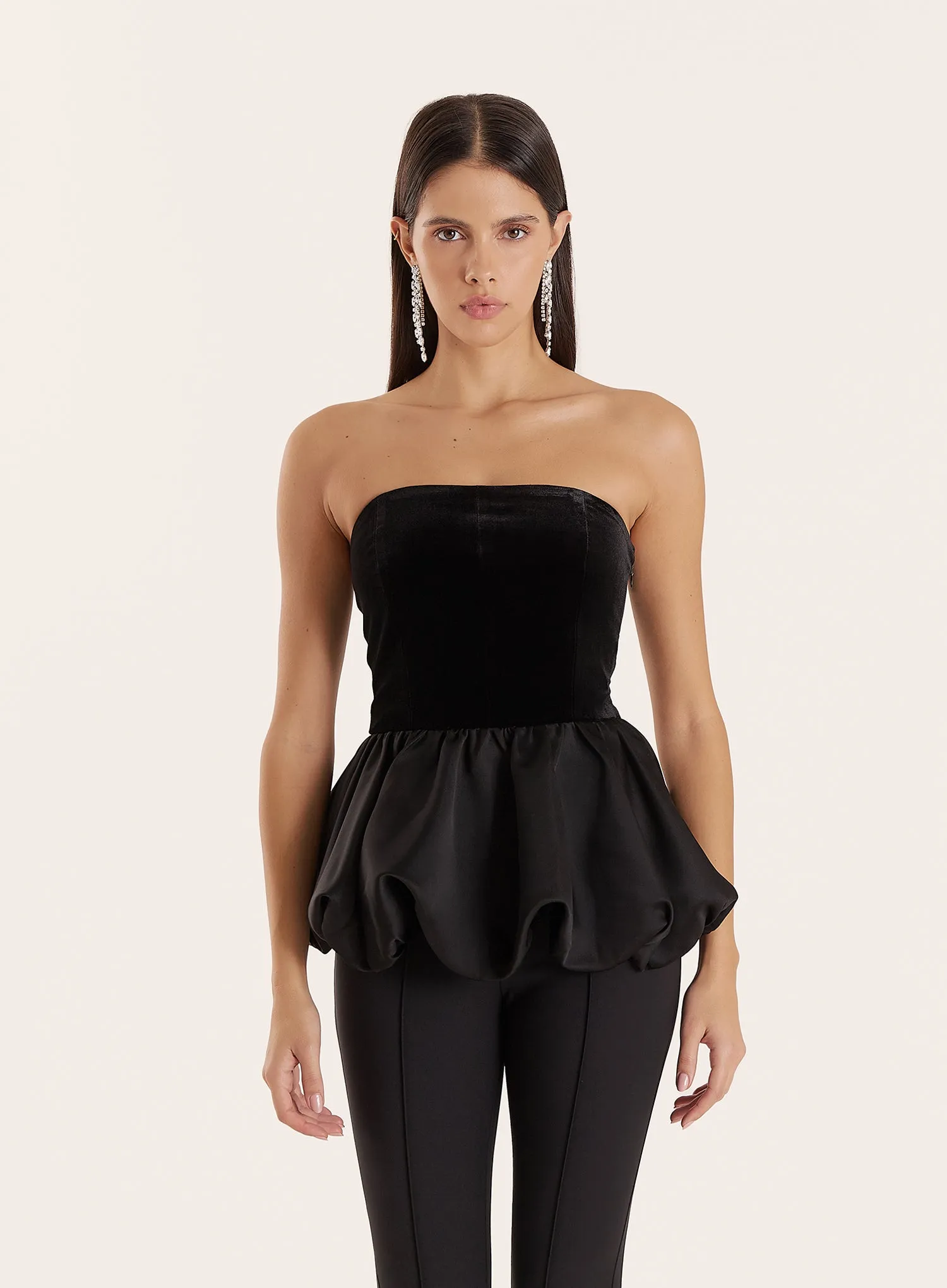 Black Velvet Peplum Corset Top sold by 4th and Reckless