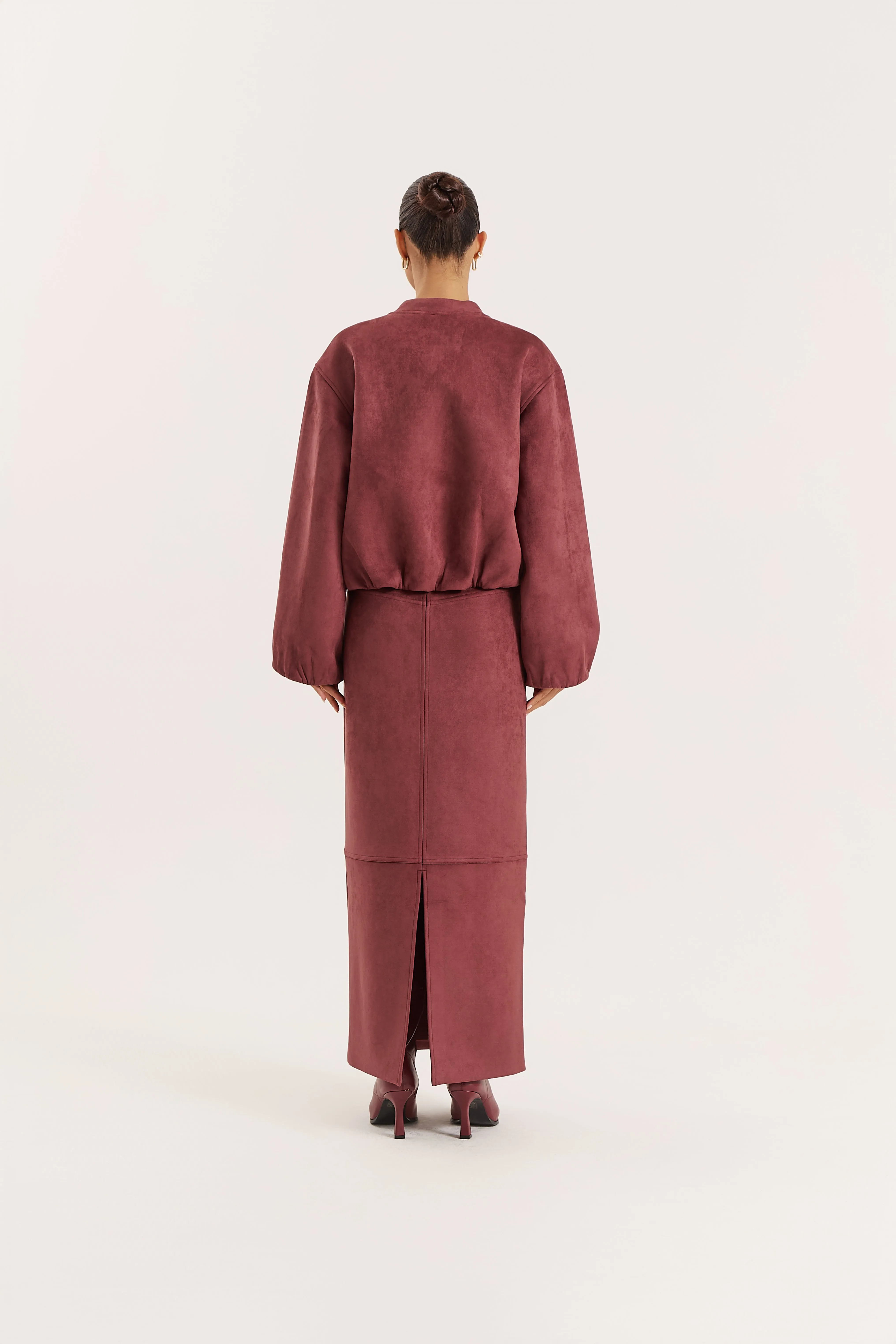 Burgundy Faux Suede Maxi Skirt sold by 4th and Reckless product image thumbnail 4