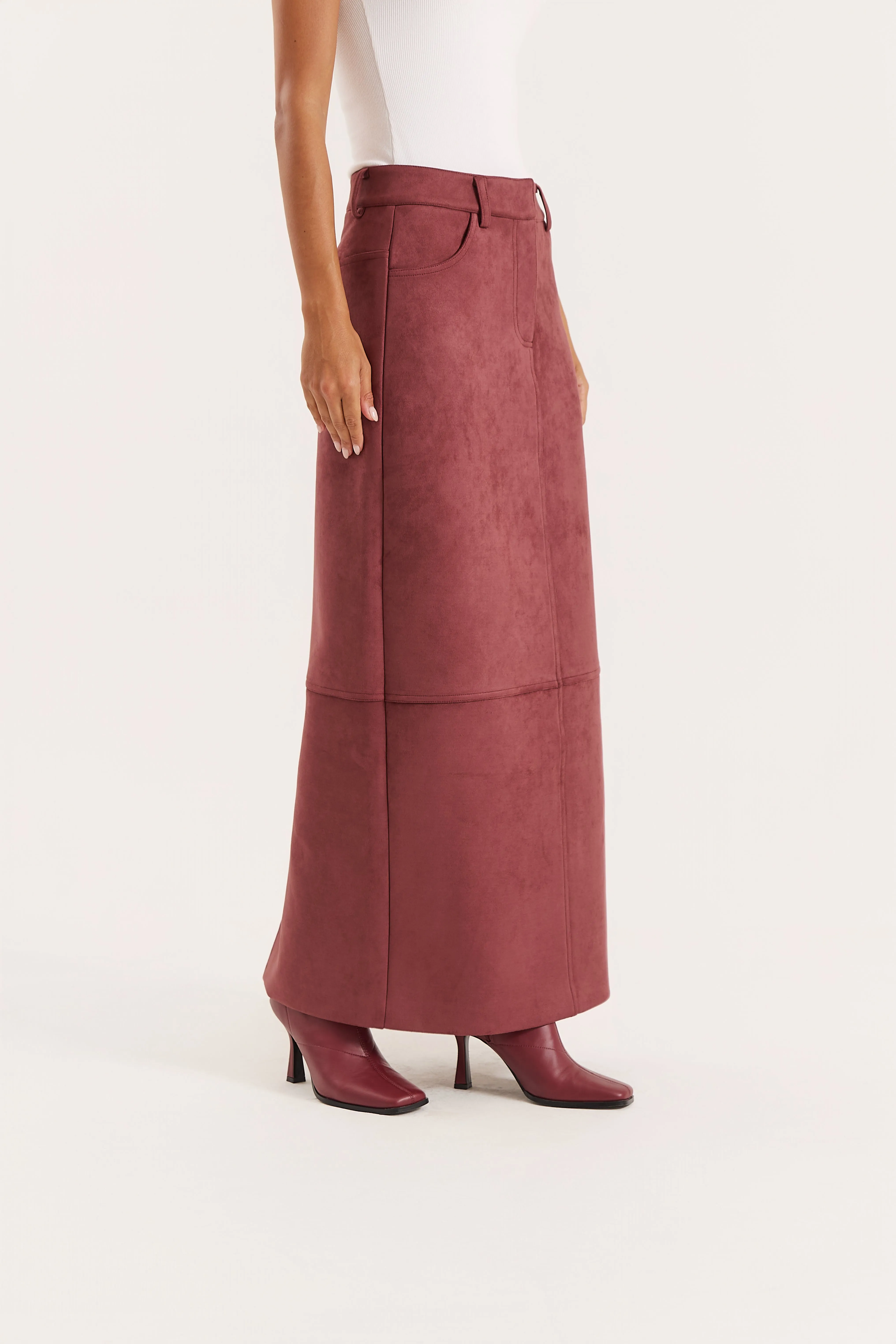 Burgundy Faux Suede Maxi Skirt sold by 4th and Reckless product image thumbnail 2