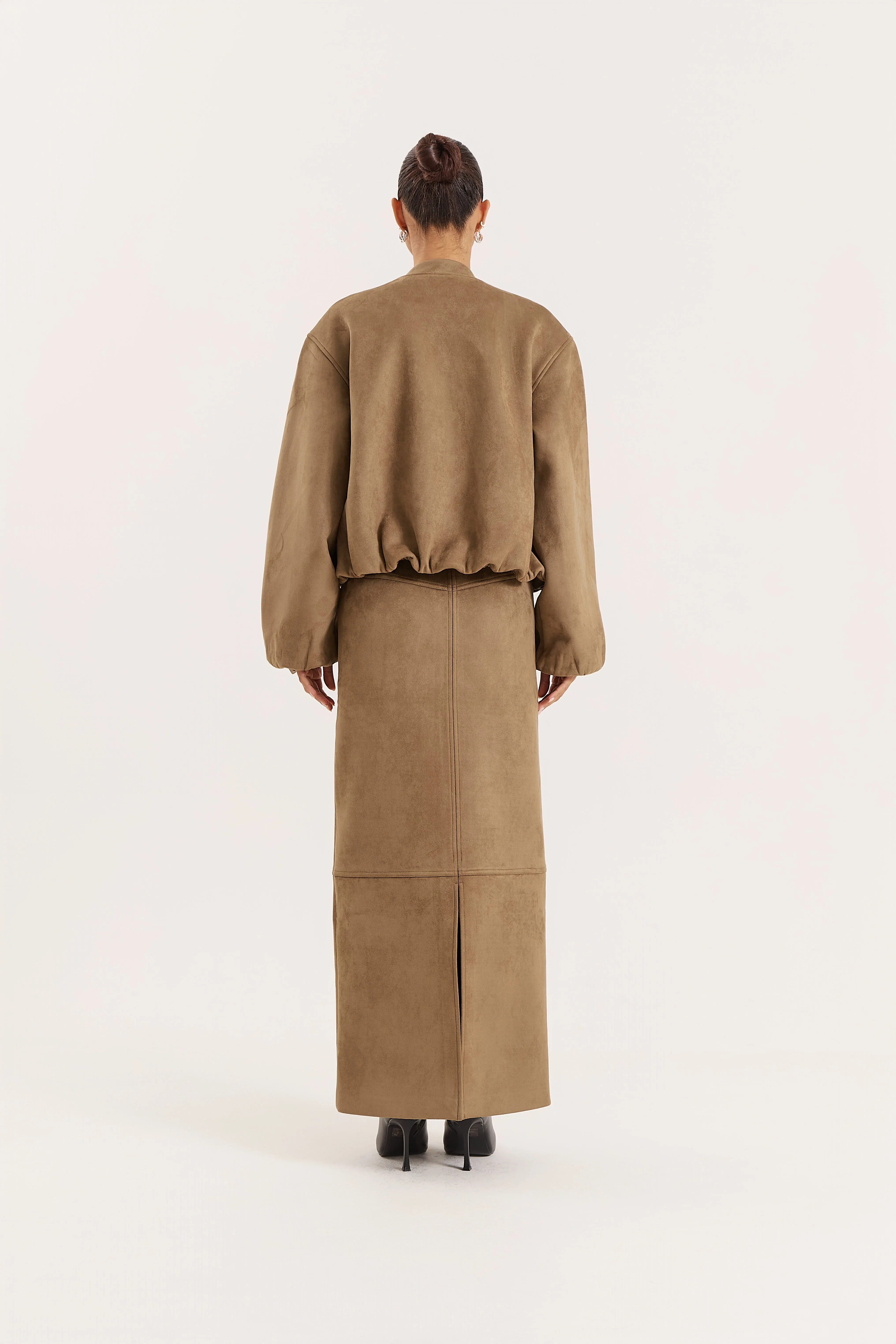 Olive Faux Suede Maxi Skirt sold by 4th and Reckless product image thumbnail 5