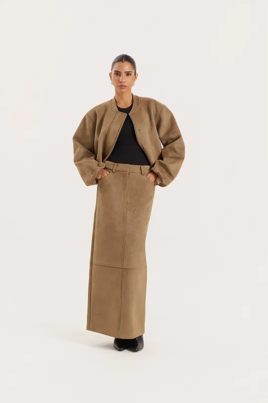 Olive Faux Suede Maxi Skirt sold by 4th and Reckless