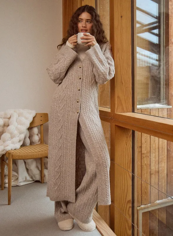 Taupe Cable Knit Longline Cardigan sold by 4th and Reckless