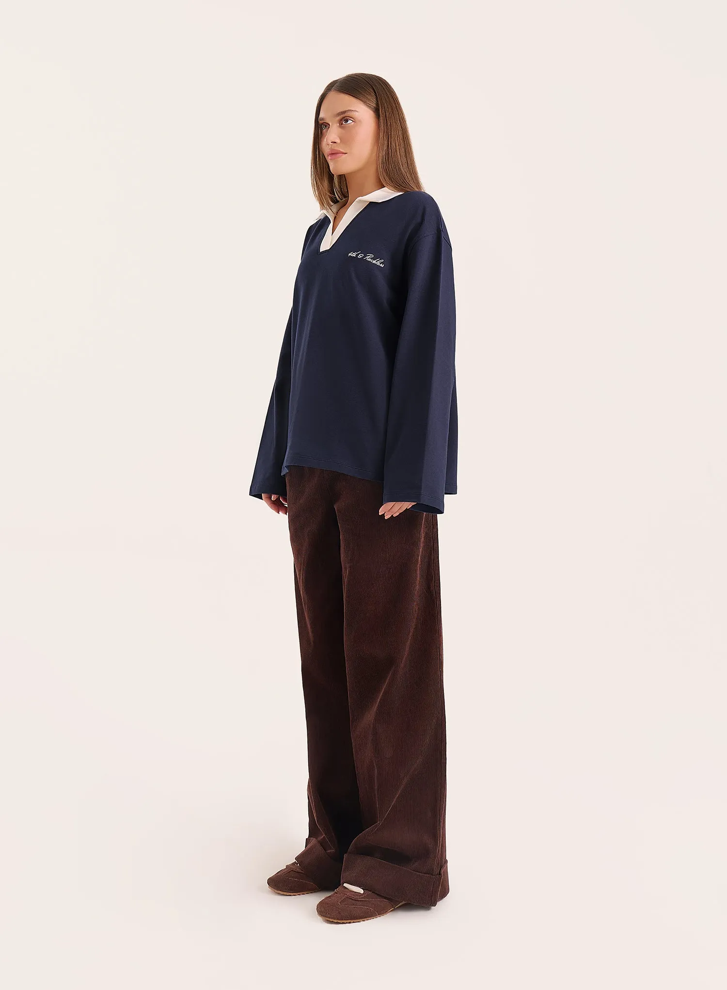 Navy Branded Contrast Collar Rugby Shirt sold by 4th and Reckless product image thumbnail 3