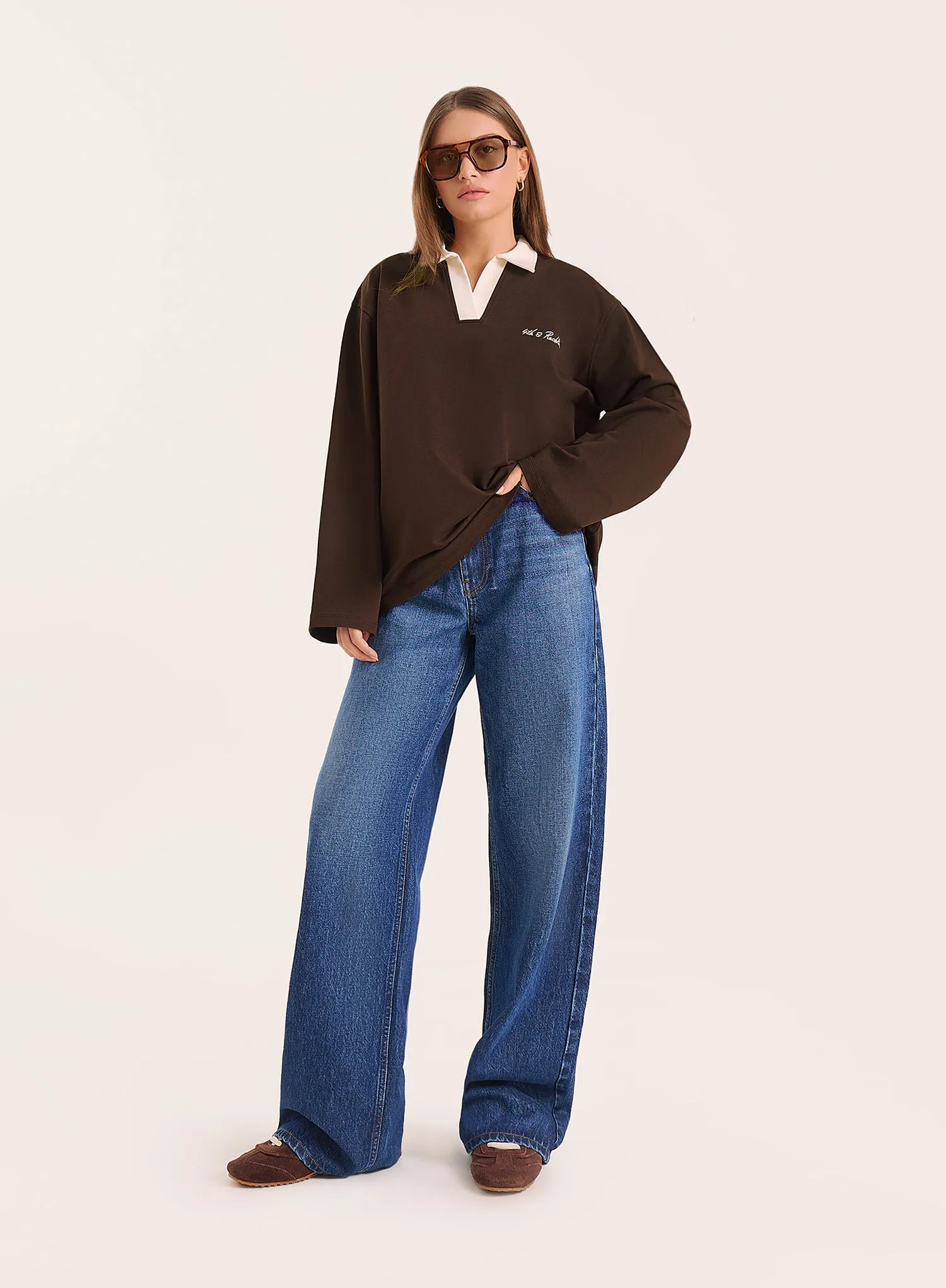 Chocolate Branded Contrast Collar Rugby Shirt sold by 4th and Reckless product image thumbnail 4